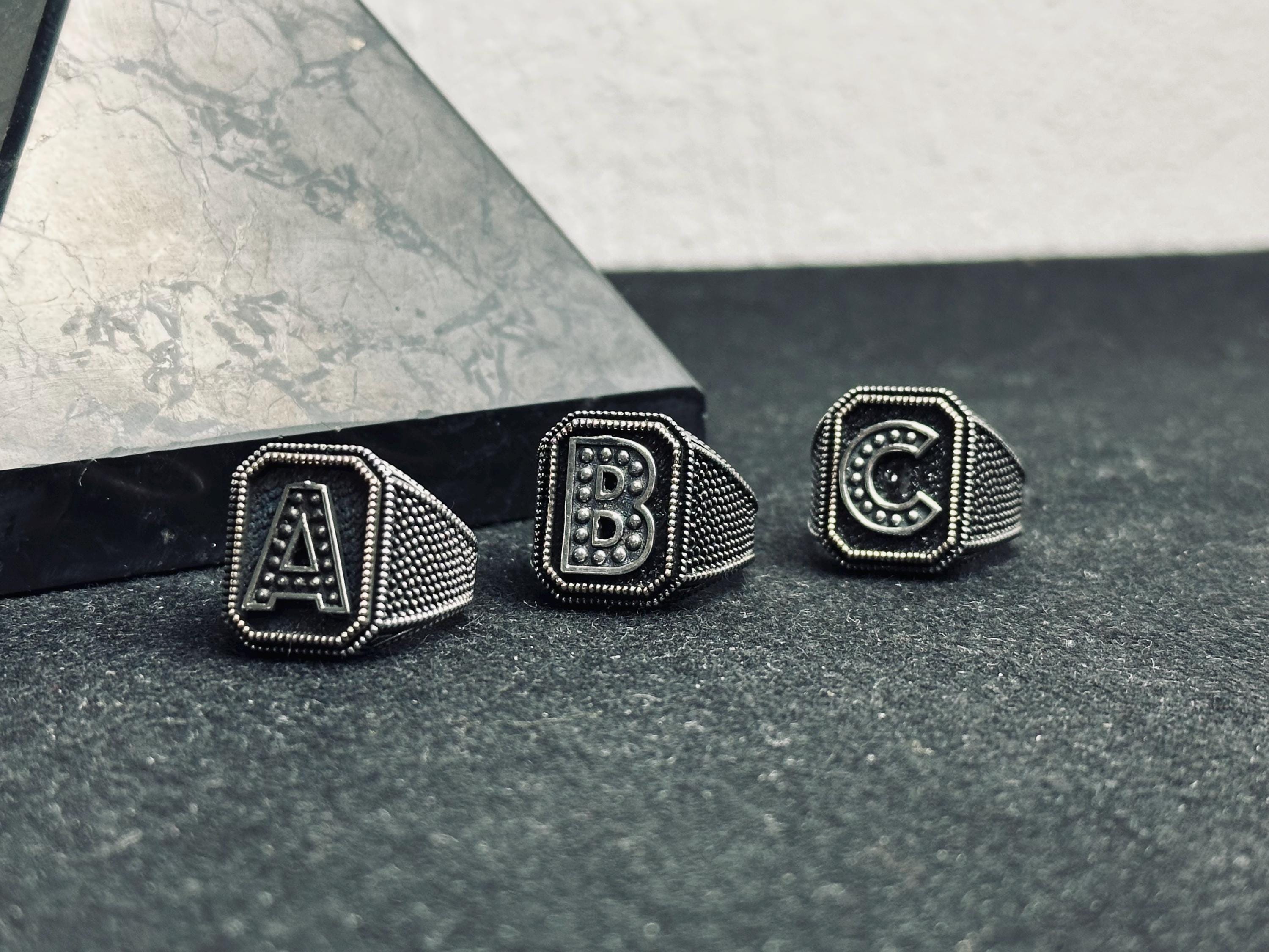 Signet Ring: Sterling Silver, Custom Initial - Unisex Jewelry