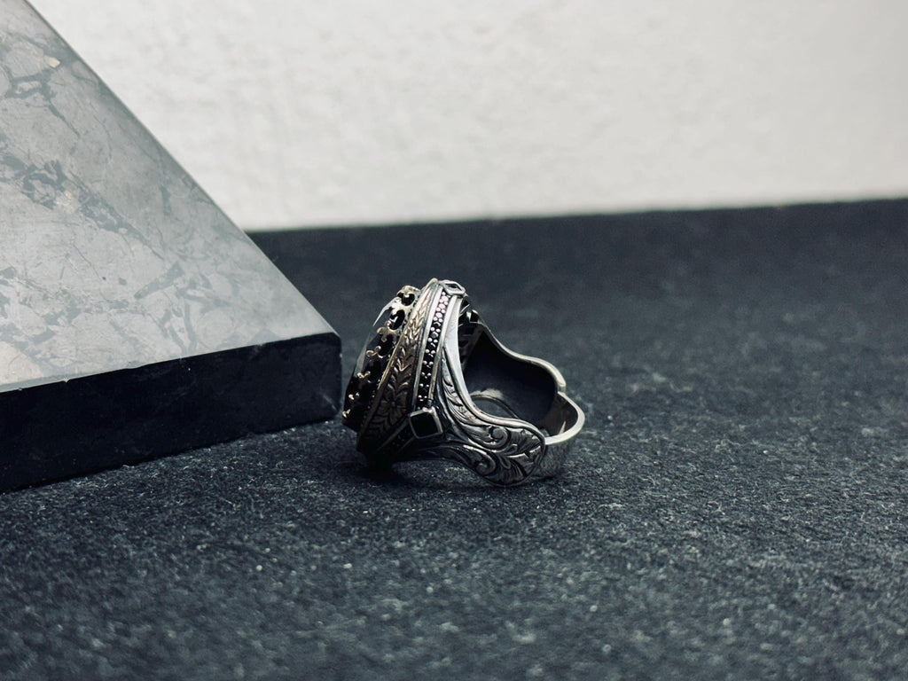 Oxidized Sterling Silver Ring: Handmade Zircon Men's Jewelry