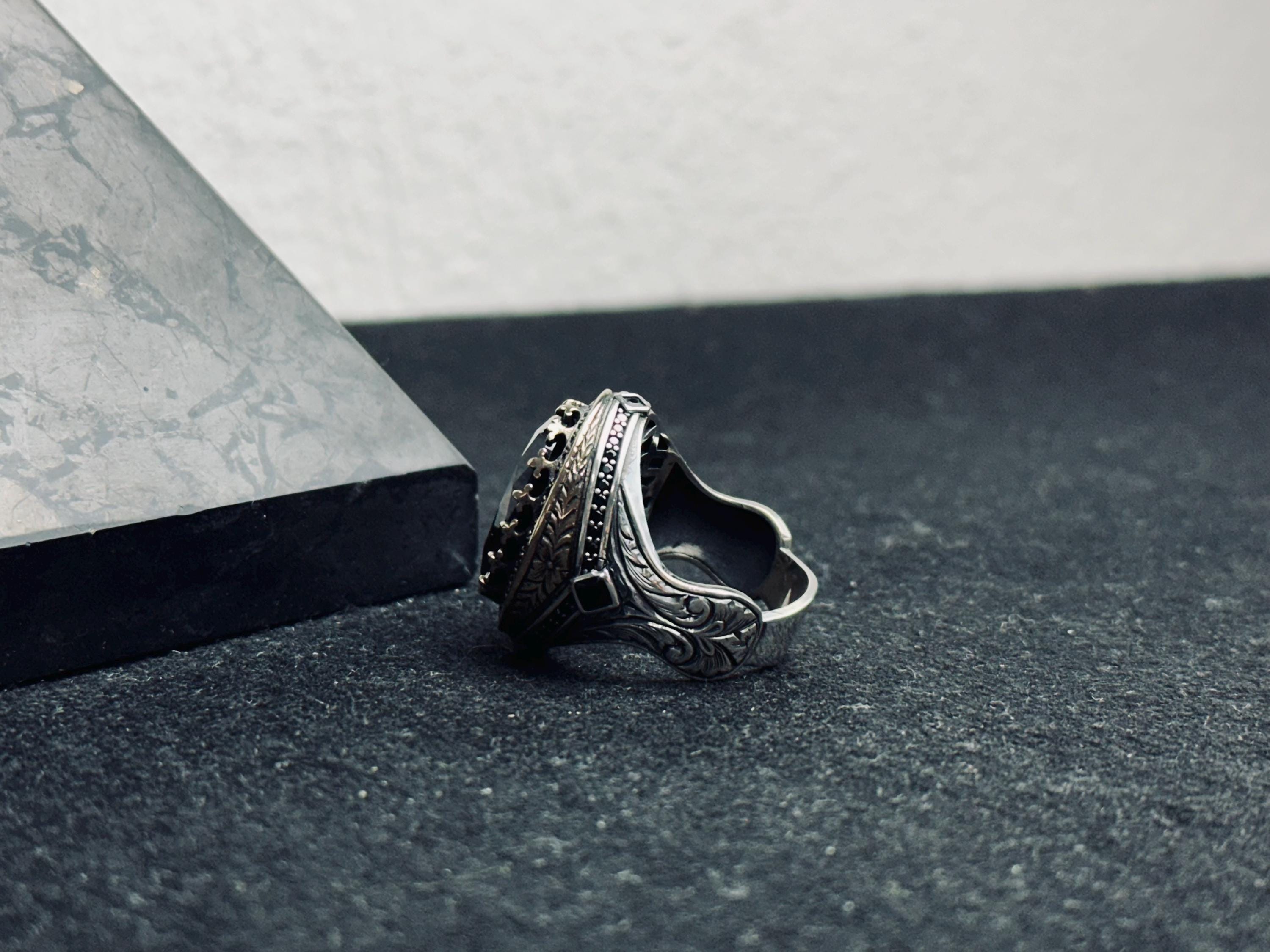 Oxidized Sterling Silver Ring: Handmade Zircon Men's Jewelry
