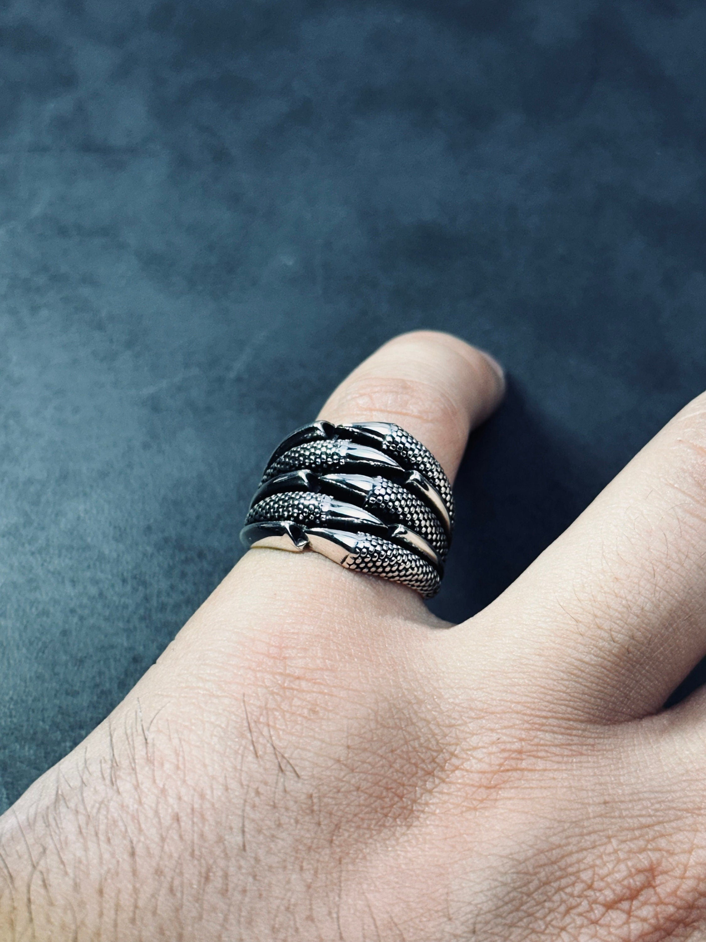 Men's Claw Silver Ring - Handmade 925 Sterling Statement Band