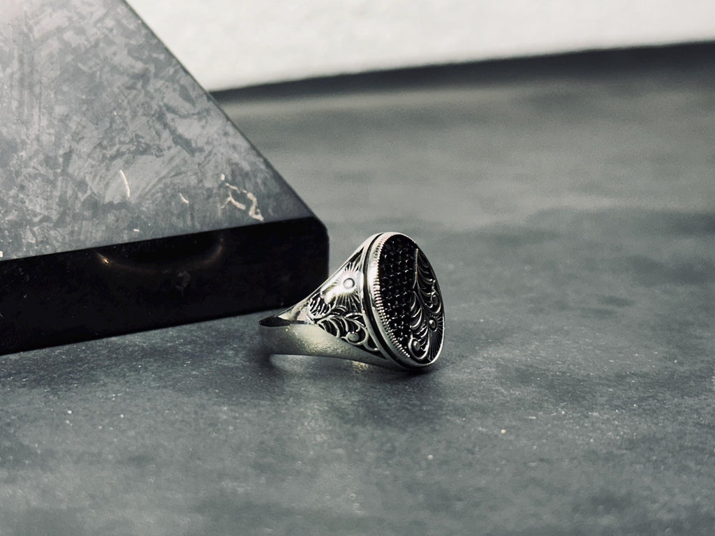 Sun Ring: Sterling Silver with Tree of Life Engraving - Celestial Design