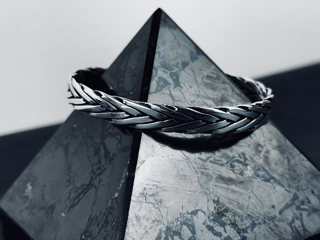 Knitted Sterling Silver Bracelet: Handmade Cuff (Adjustable Size)