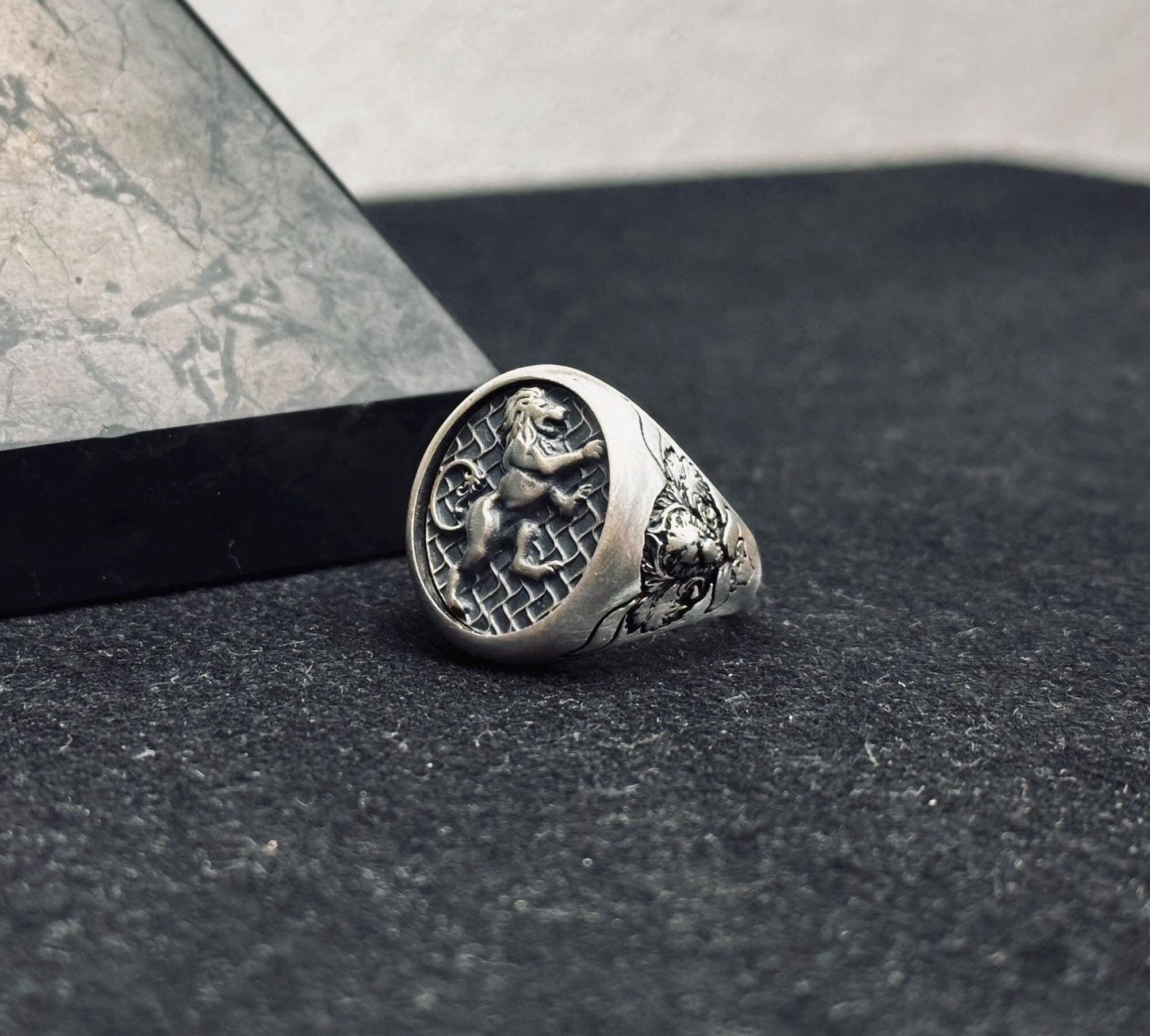 Lion Ring: Bold Sterling Silver - Chunky Gothic Zodiac Style