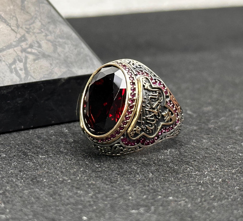 Sterling Silver Ruby Ring for Men - Handmade Turkish Jewelry