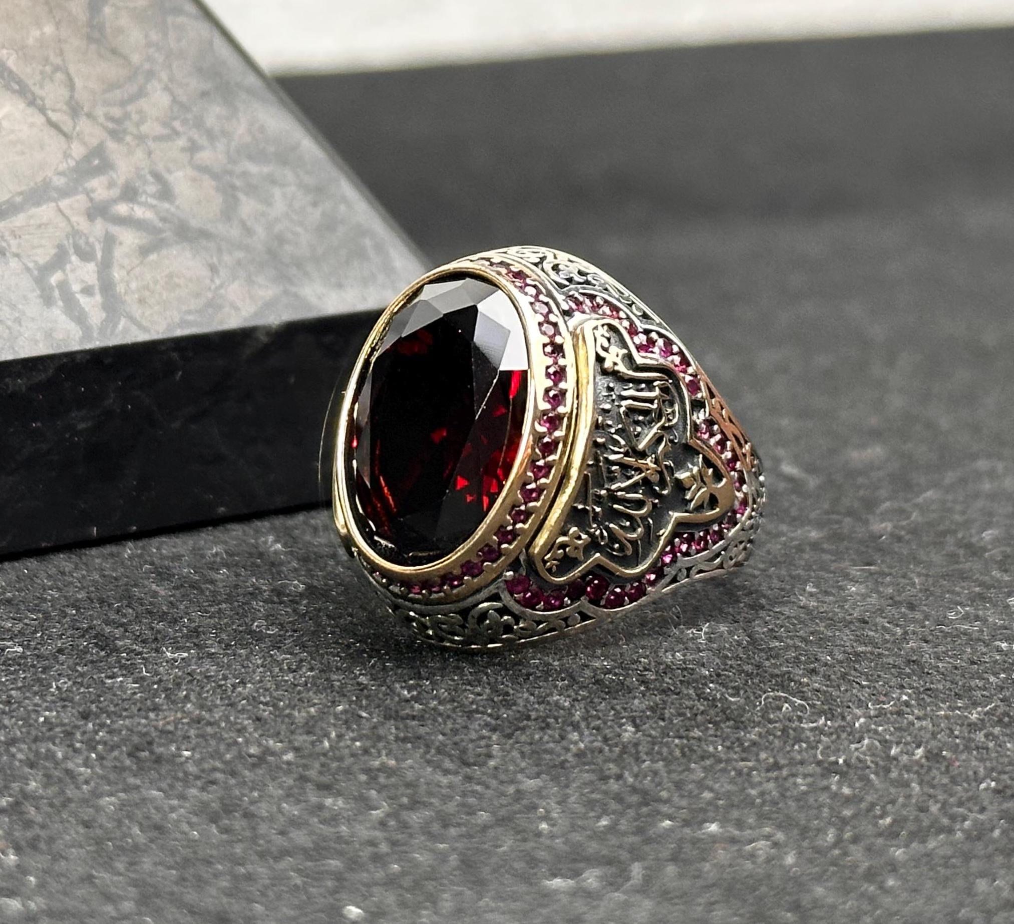 Sterling Silver Ruby Ring for Men - Handmade Turkish Jewelry
