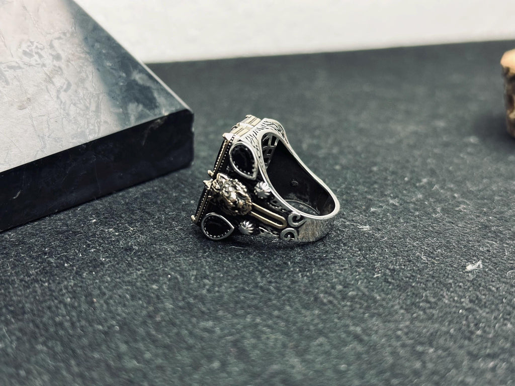Men’s Square Zircon Ring: Bold Black Sterling Silver (Handmade)