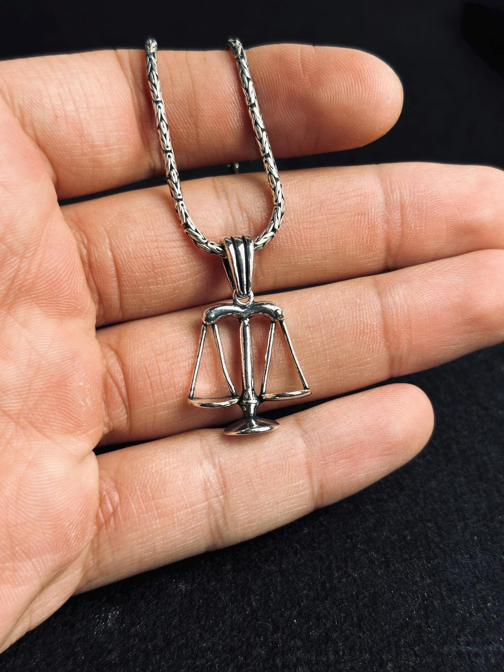 Libra Zodiac Necklace, Sterling Silver Minimalist Pendant (Adjustable Chain)