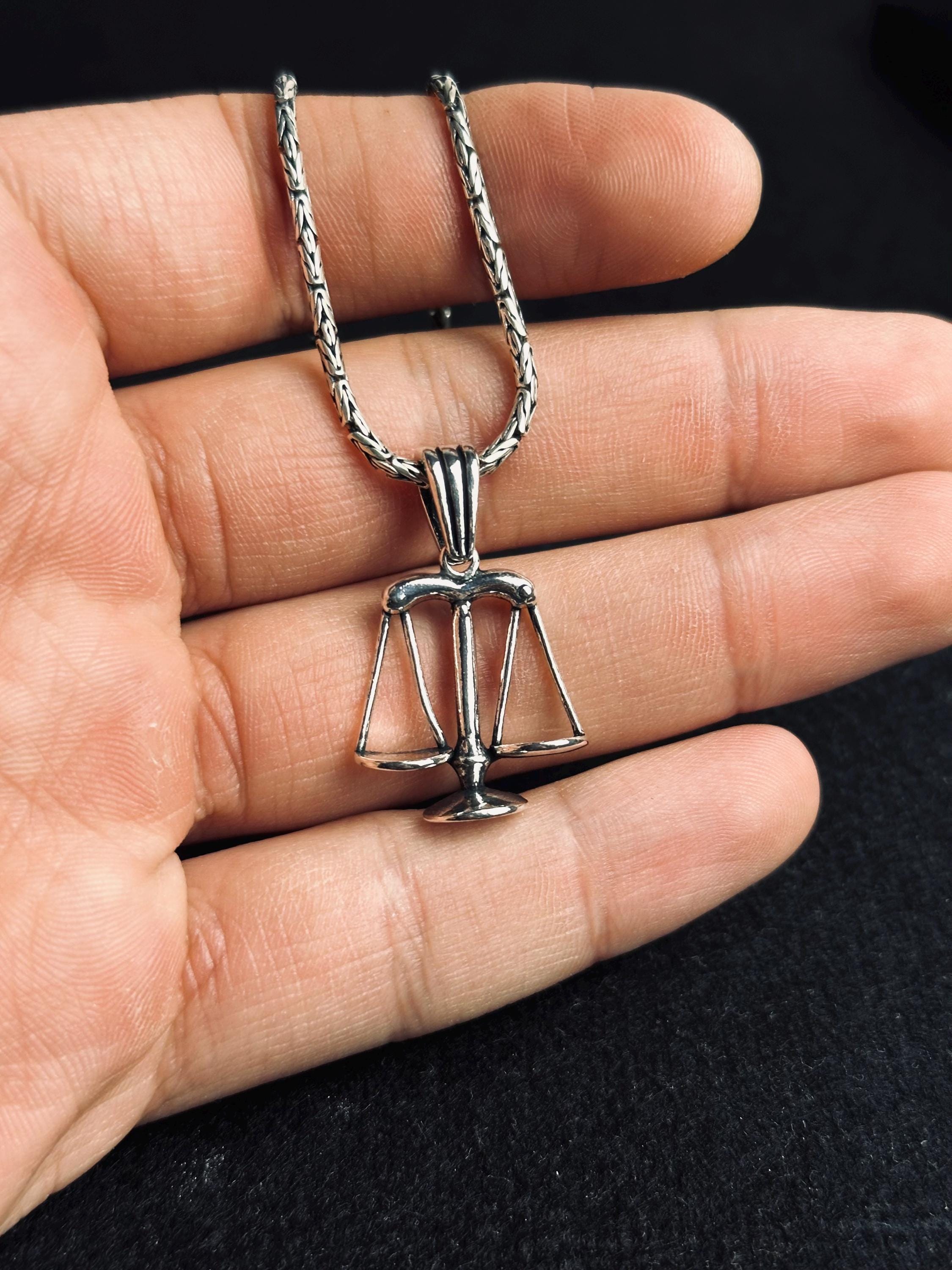 Libra Zodiac Necklace, Sterling Silver Minimalist Pendant (Adjustable Chain)