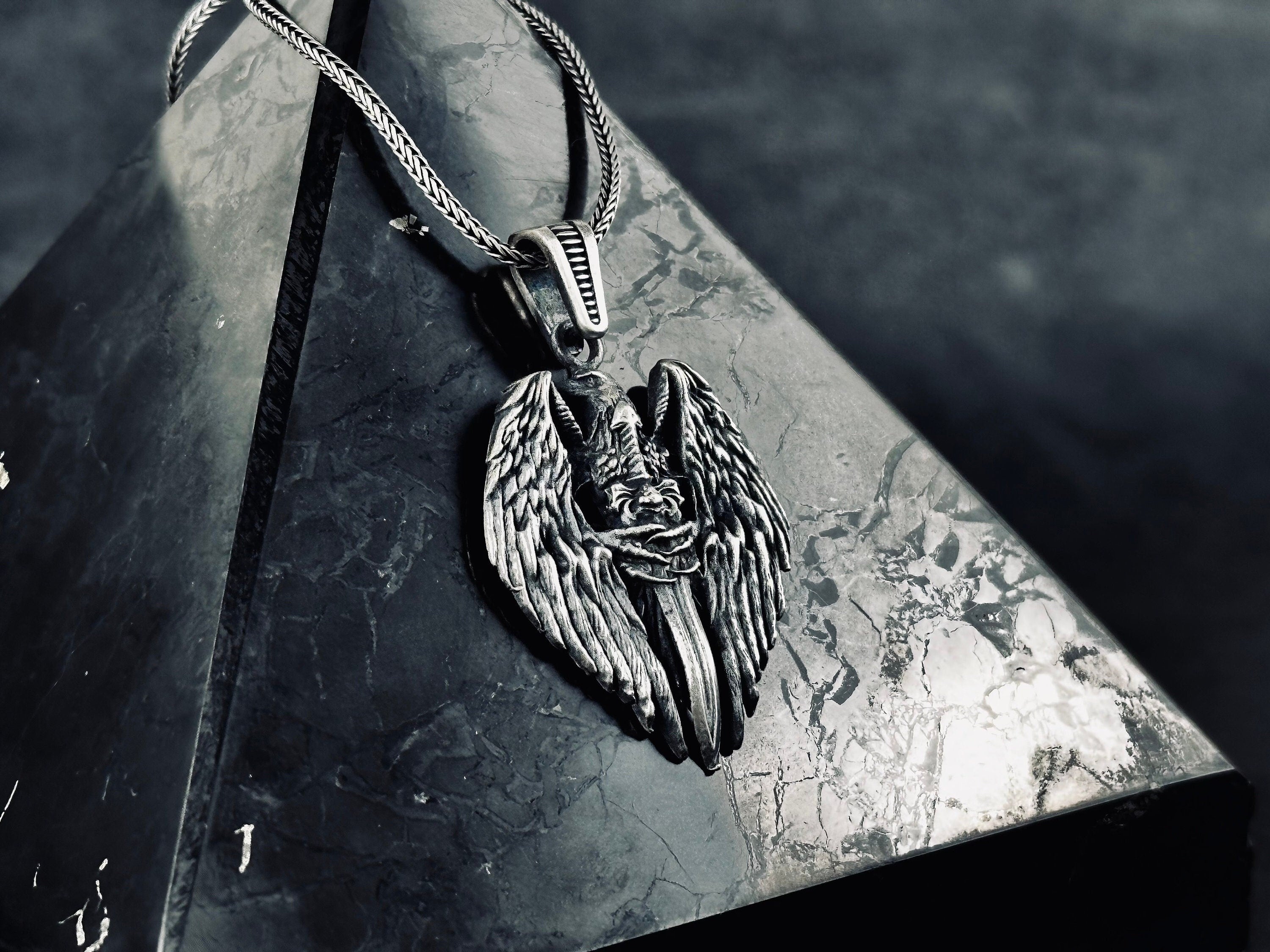 Eagle Skeleton Sword Necklace - Silver Statement Jewelry