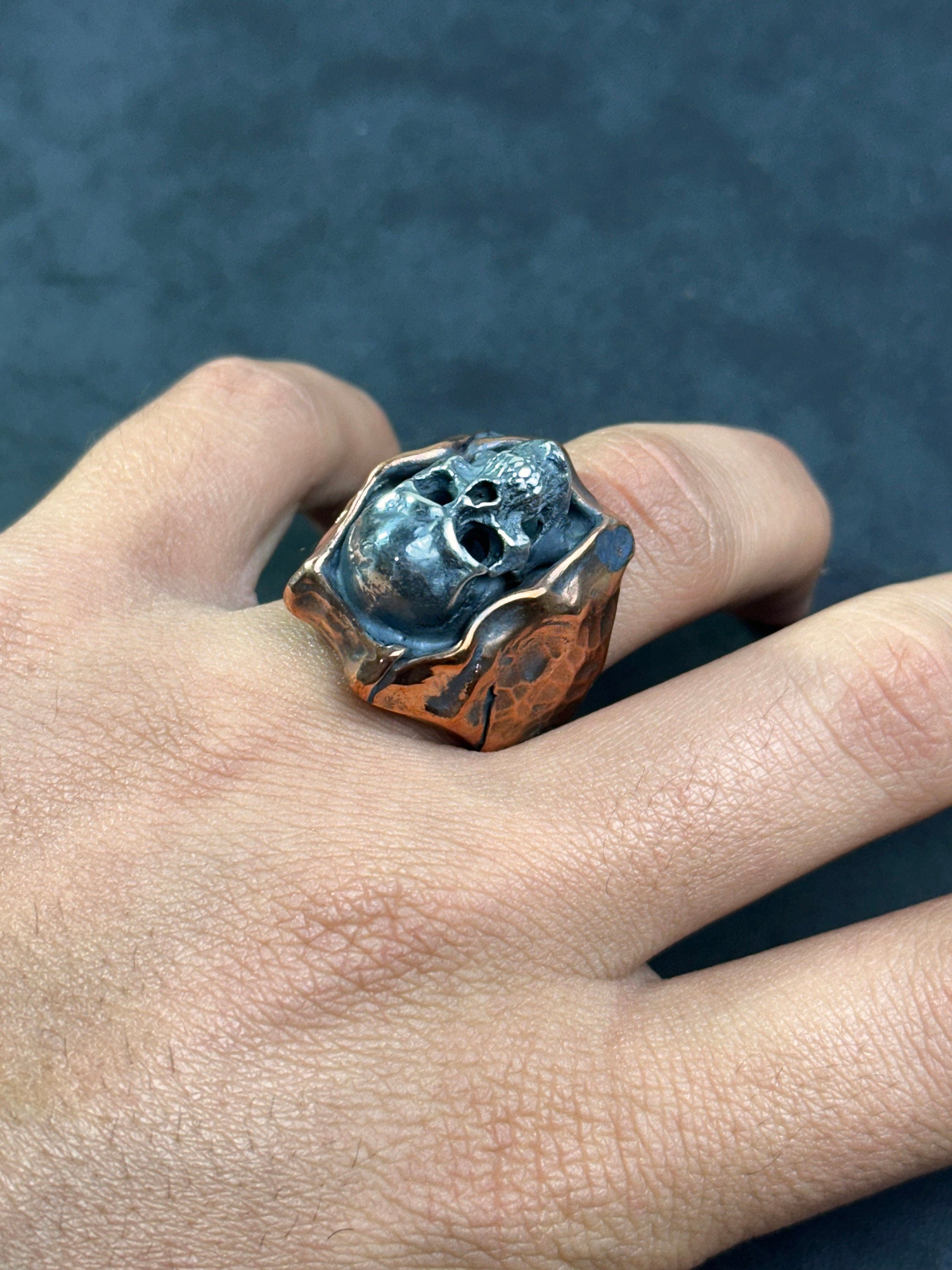 Handmade Skull Ring: Oxidized Sterling Silver (Medieval Biker Style)