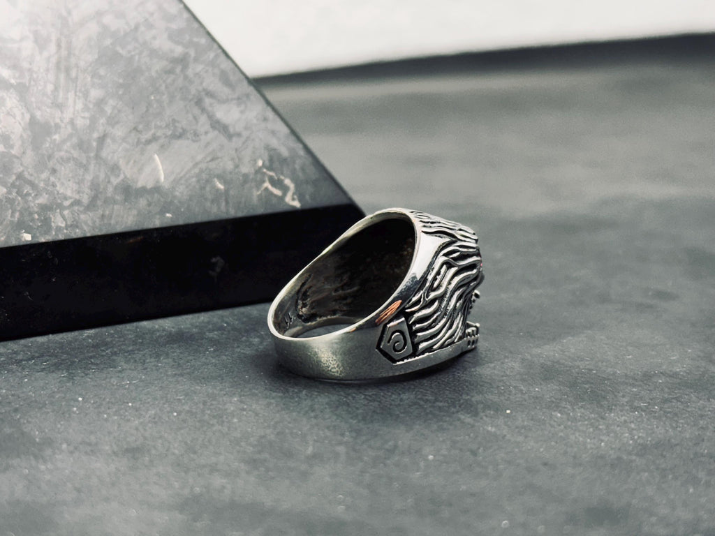 Engraved Skull Biker Ring: Sterling Silver, Handmade Goth Jewelry