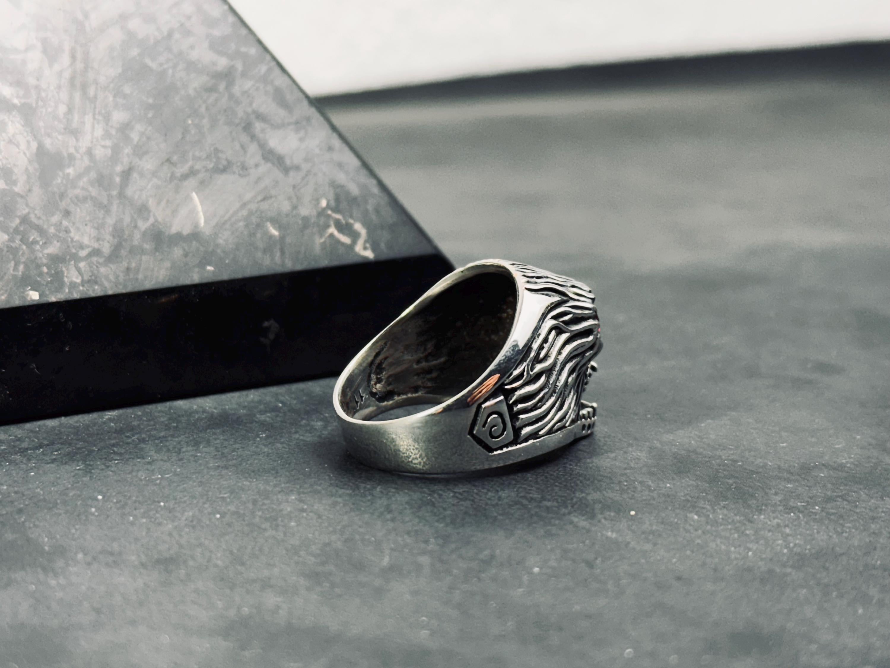 Engraved Skull Biker Ring: Sterling Silver, Handmade Goth Jewelry