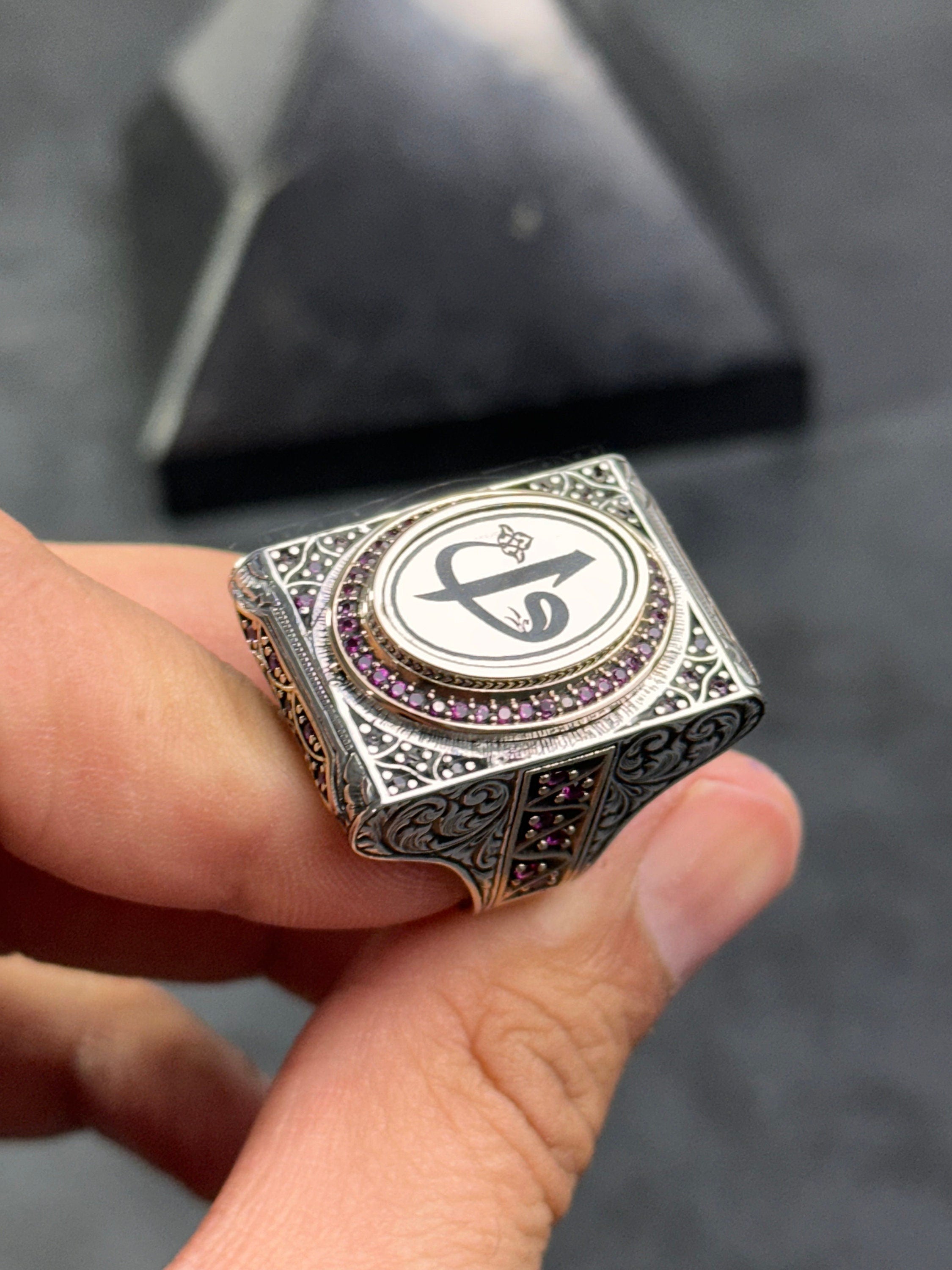 Elif Vav Ring: Sterling Silver Arabic Calligraphy, Oversized