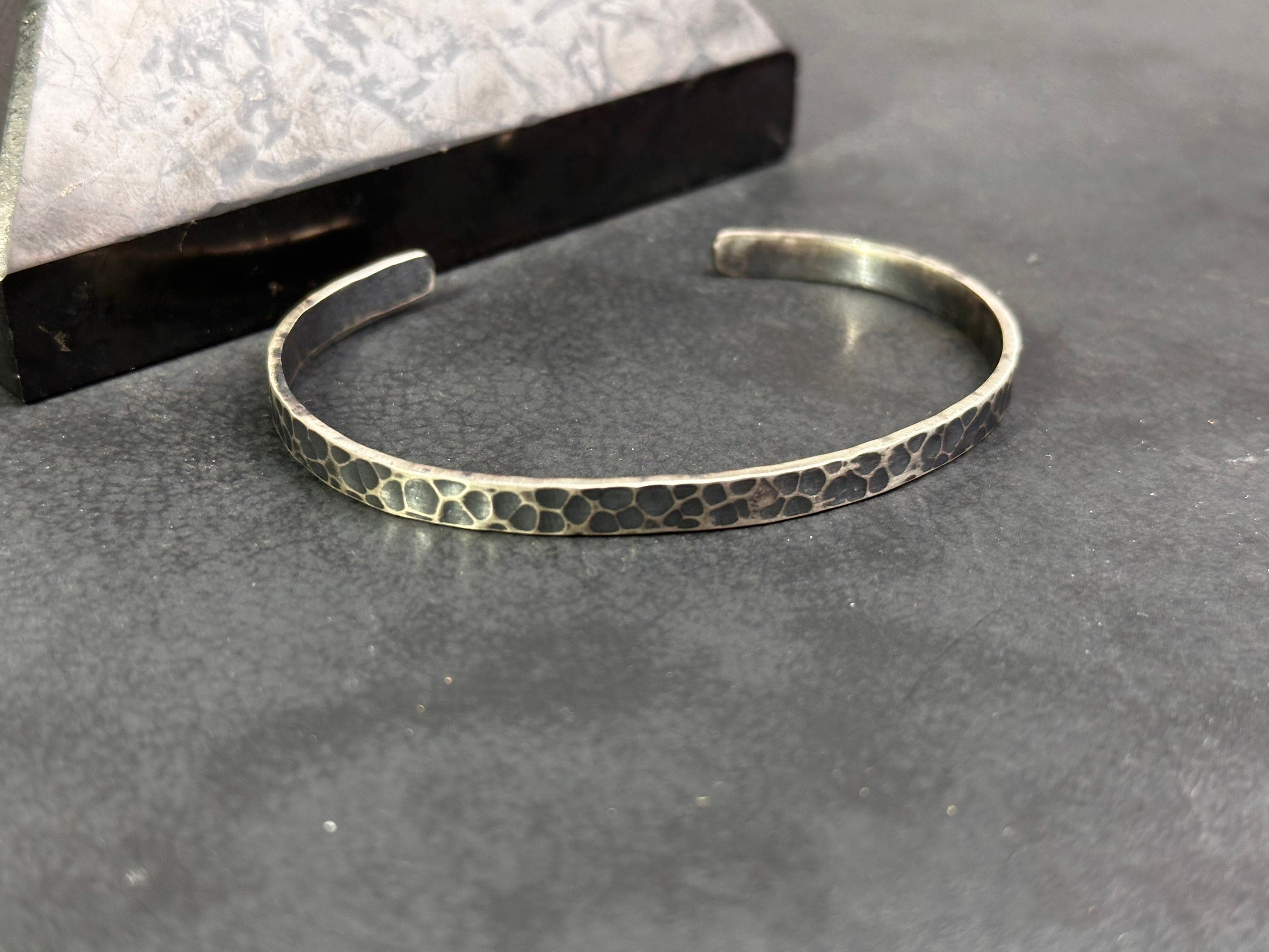 Hand Engraved Silver Cuff: Minimalist Design (Adjustable, Sterling)
