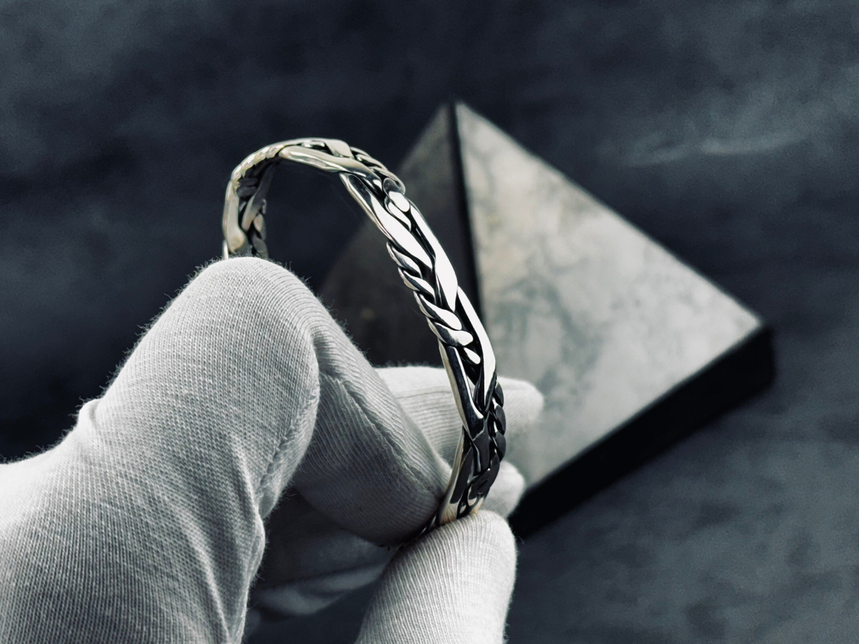Sterling Silver Cuff Bracelet: Knitted Design (Men's Handmade Jewelry)