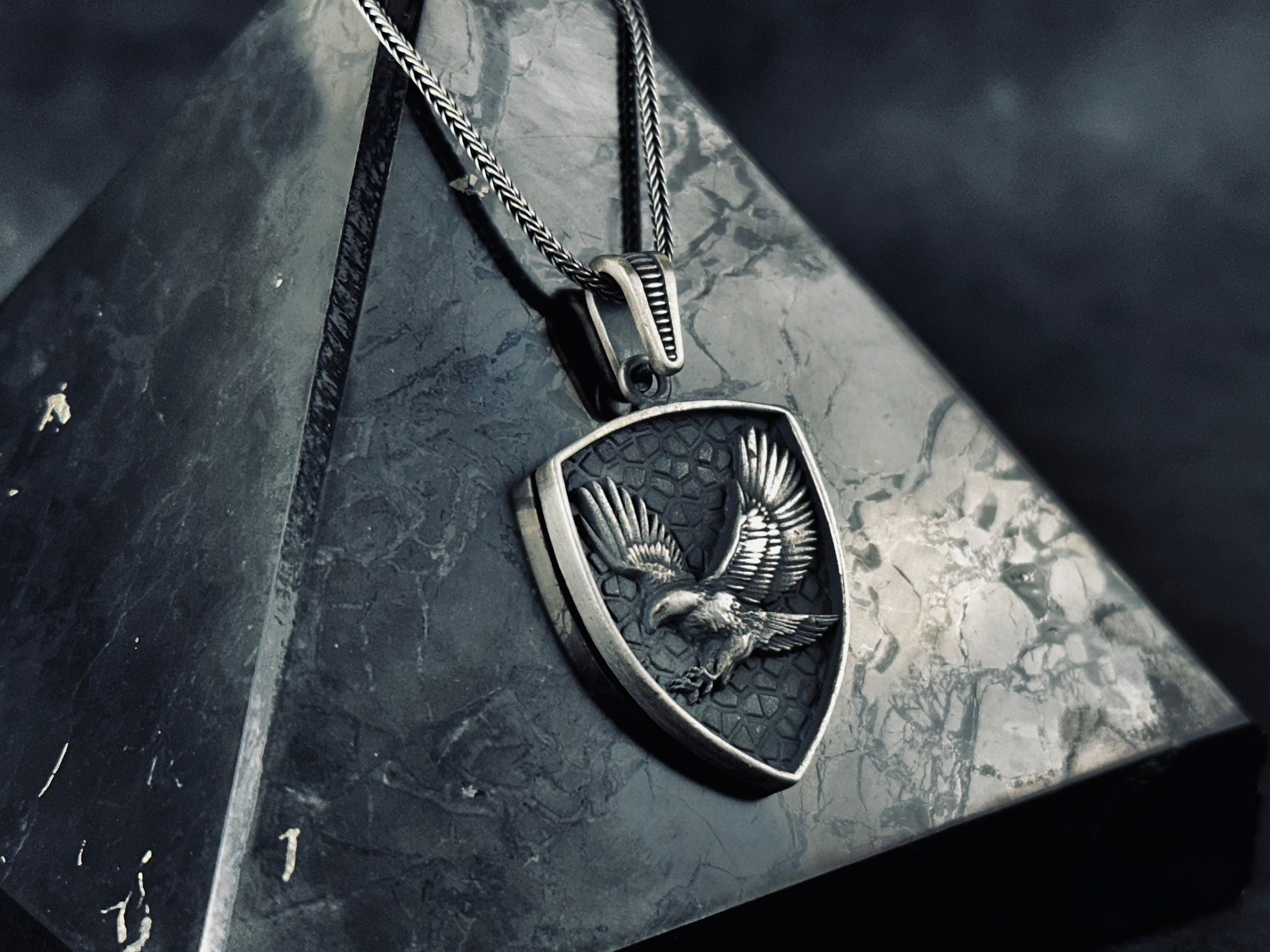 Eagle Shield Necklace: Silver Pendant - Patriotic Jewelry