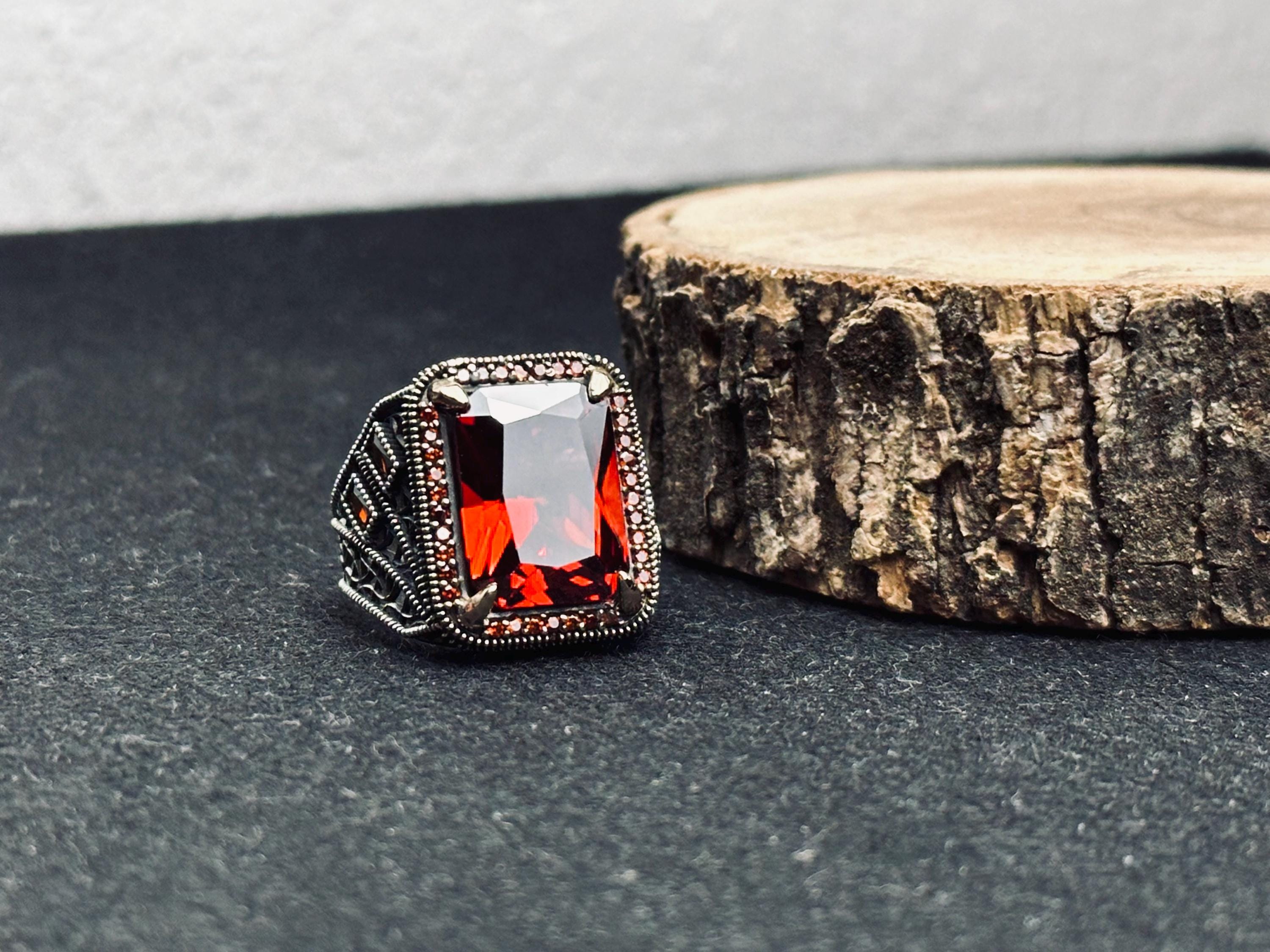 Ruby Men's Ring: Bold Handmade Sterling Silver (Royal Design)