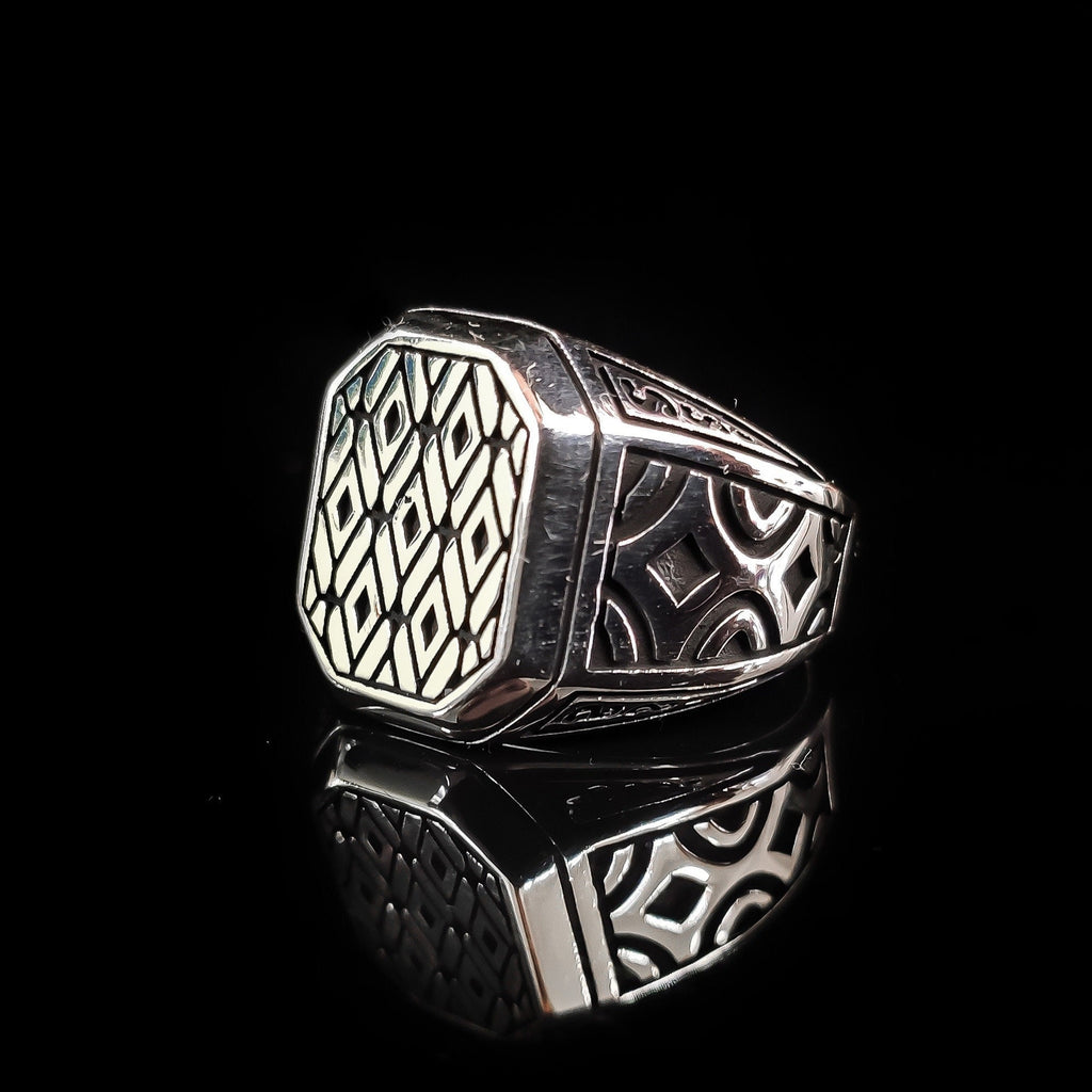 Sterling Silver Signet Ring: Greek Handmade Design (Red Zircon)
