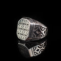 Sterling Silver Signet Ring: Greek Handmade Design (Red Zircon)