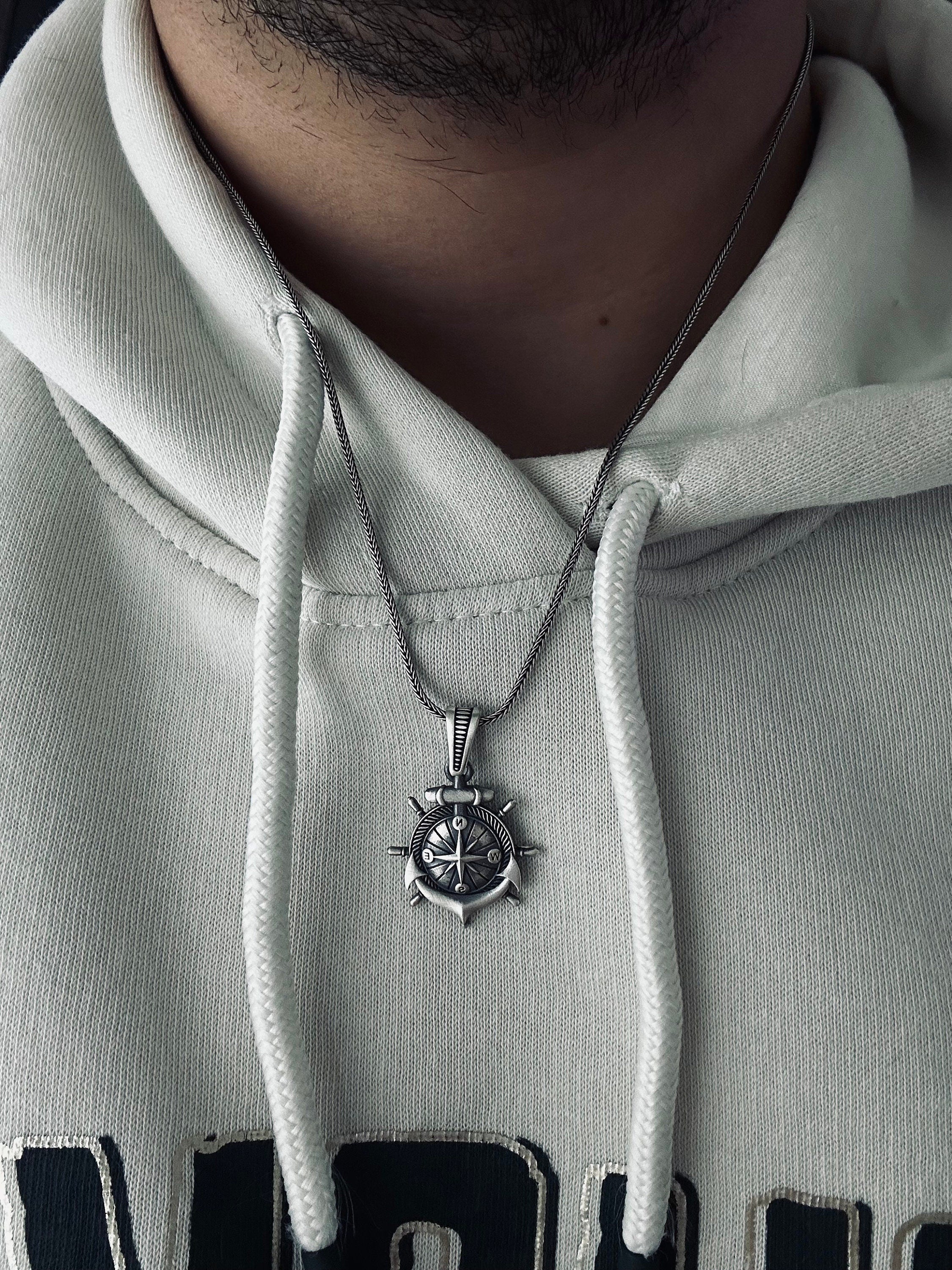 Nautical Silver Compass Necklace - Handcrafted Pendant Jewelry