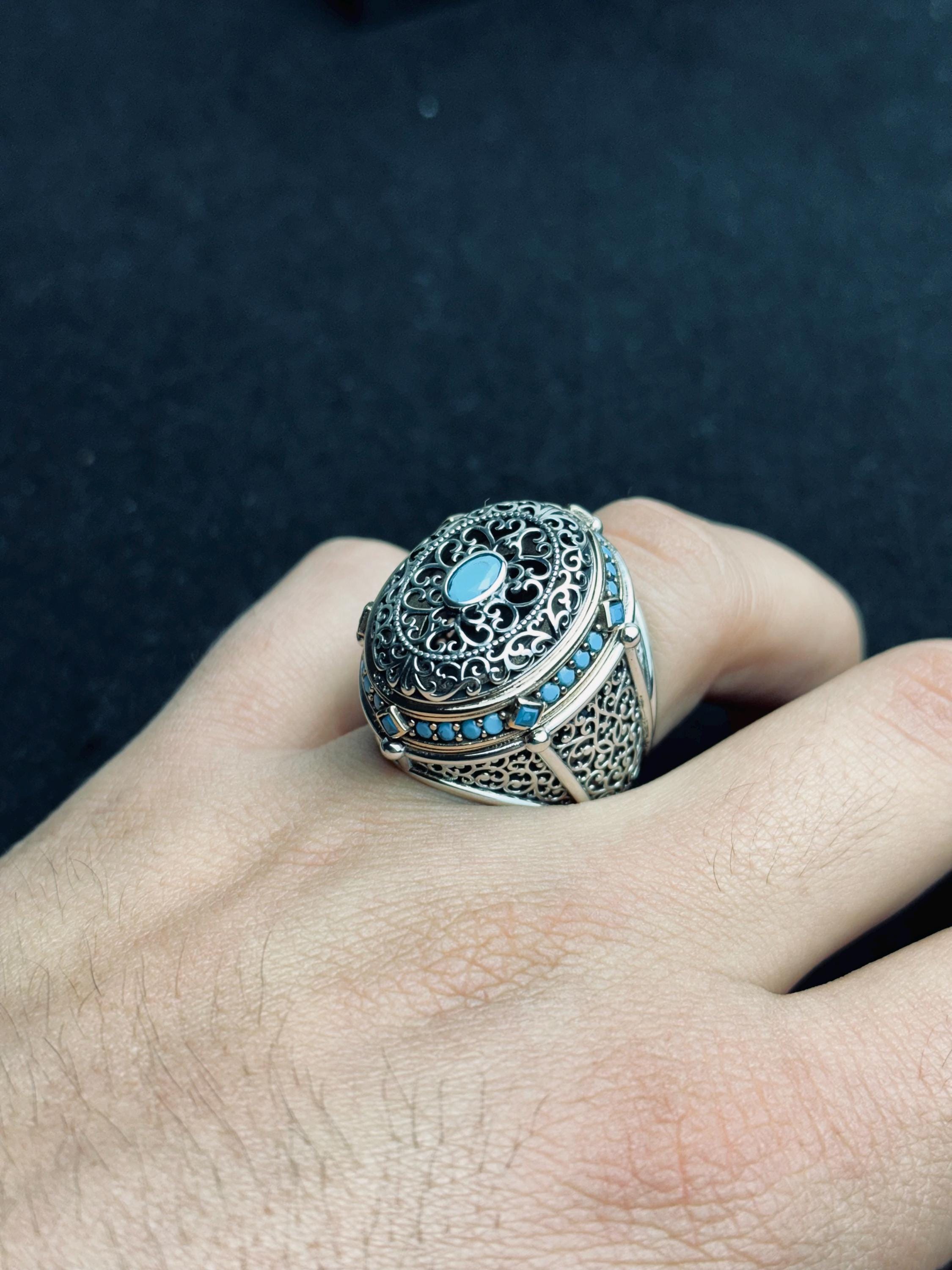Turquoise Ring: Handmade Turkish Sterling Silver (Oval, Men's Size)