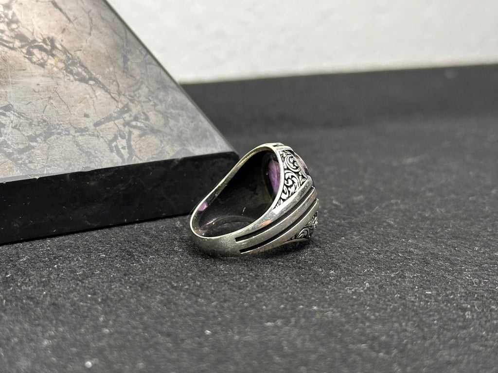 Amethyst Gemstone Ring: Handmade Sterling Silver (Men's Size)