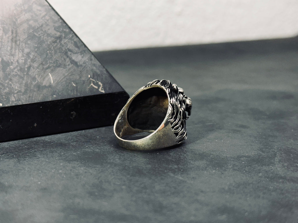 Lion Zodiac Sterling Silver Ring, Cubic Zirconia Eyes (Handmade)