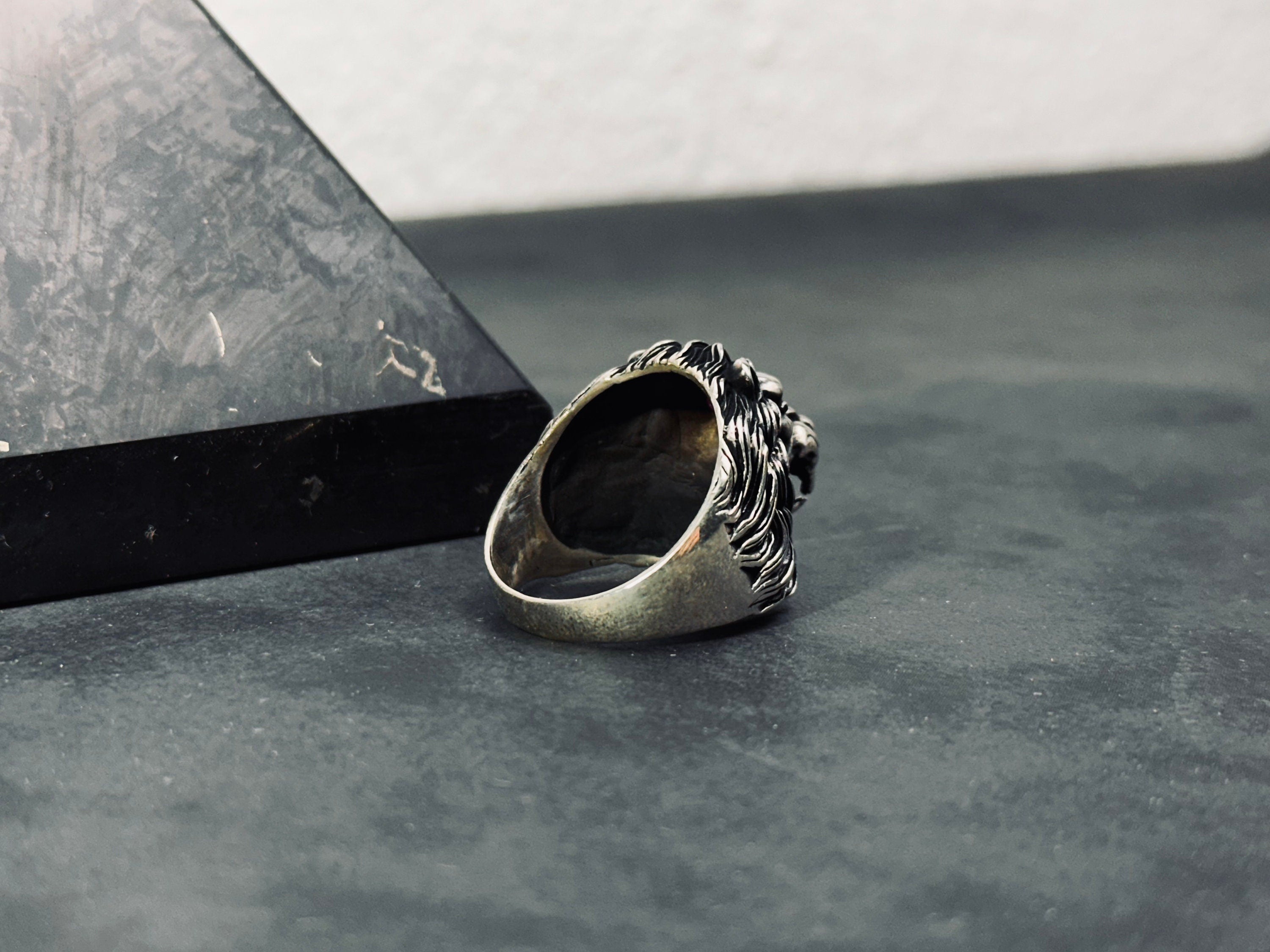 Lion Zodiac Sterling Silver Ring, Cubic Zirconia Eyes (Handmade)