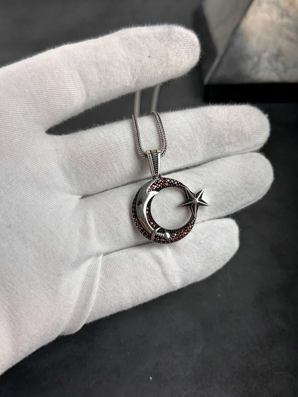 Moon Star Necklace: Sterling Silver Rope Chain - Crescent Pendant