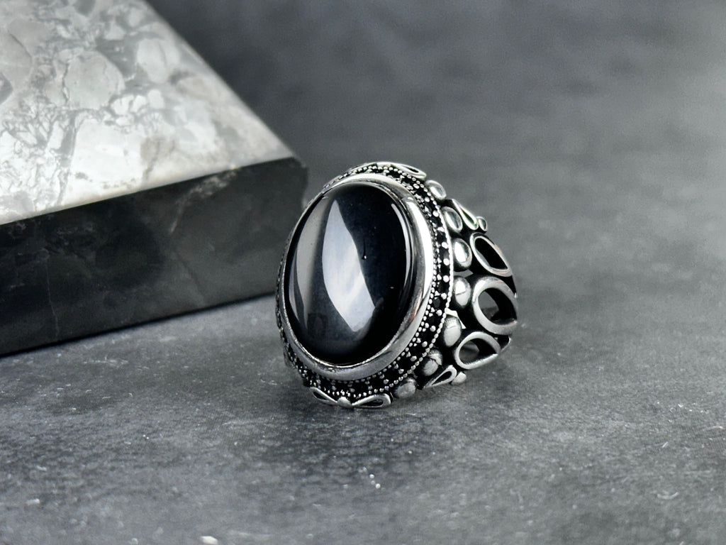 Natural Onyx Silver Ring - Handmade Bold Statement Jewelry