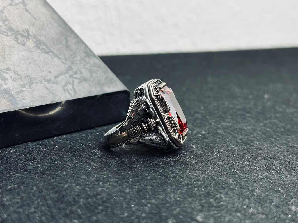 Ruby Men's Ring, Sterling Silver Bold Statement (Handmade, Size Options)