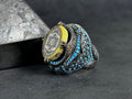 Seal of Solomon Ring: Spiritual Amber Stone (Sterling Silver)