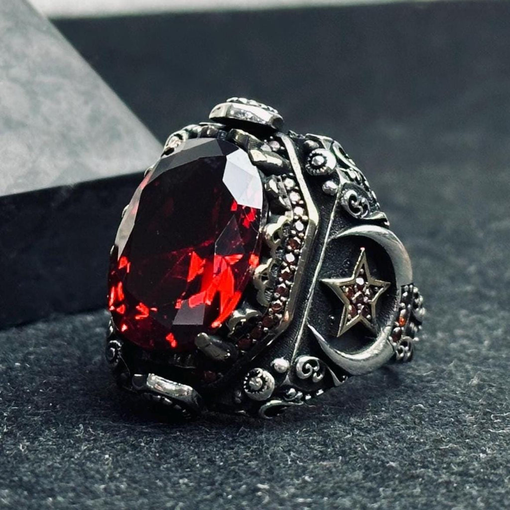 Handmade Ruby Ring: Ottoman Style Sterling Silver (Men's Jewelry)