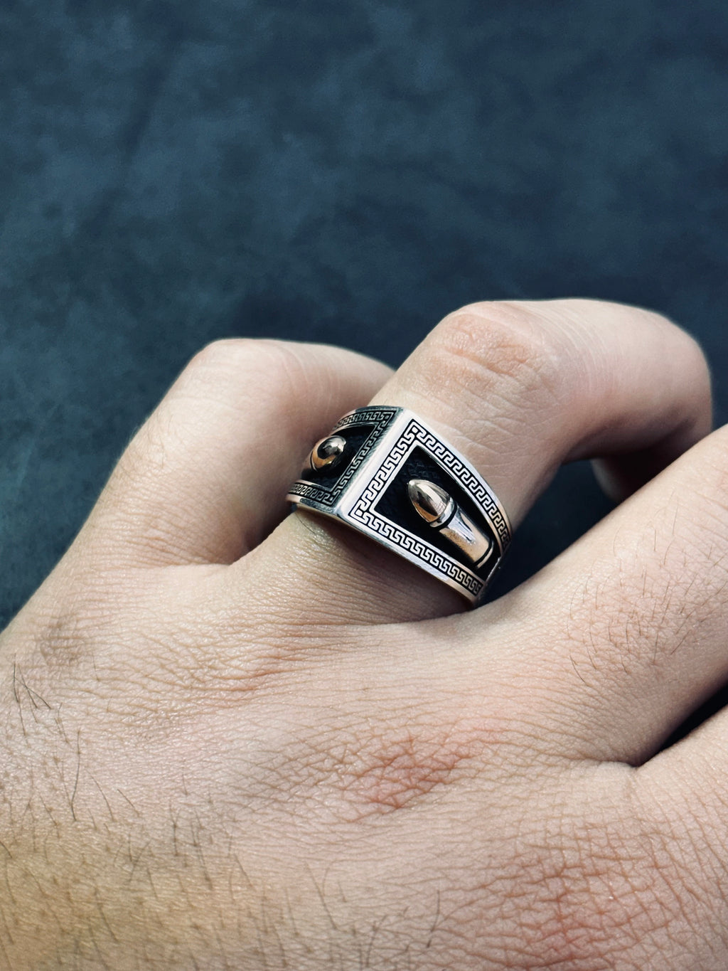 Greek Sterling Silver Bullet Ring (Handmade, Men's Size)