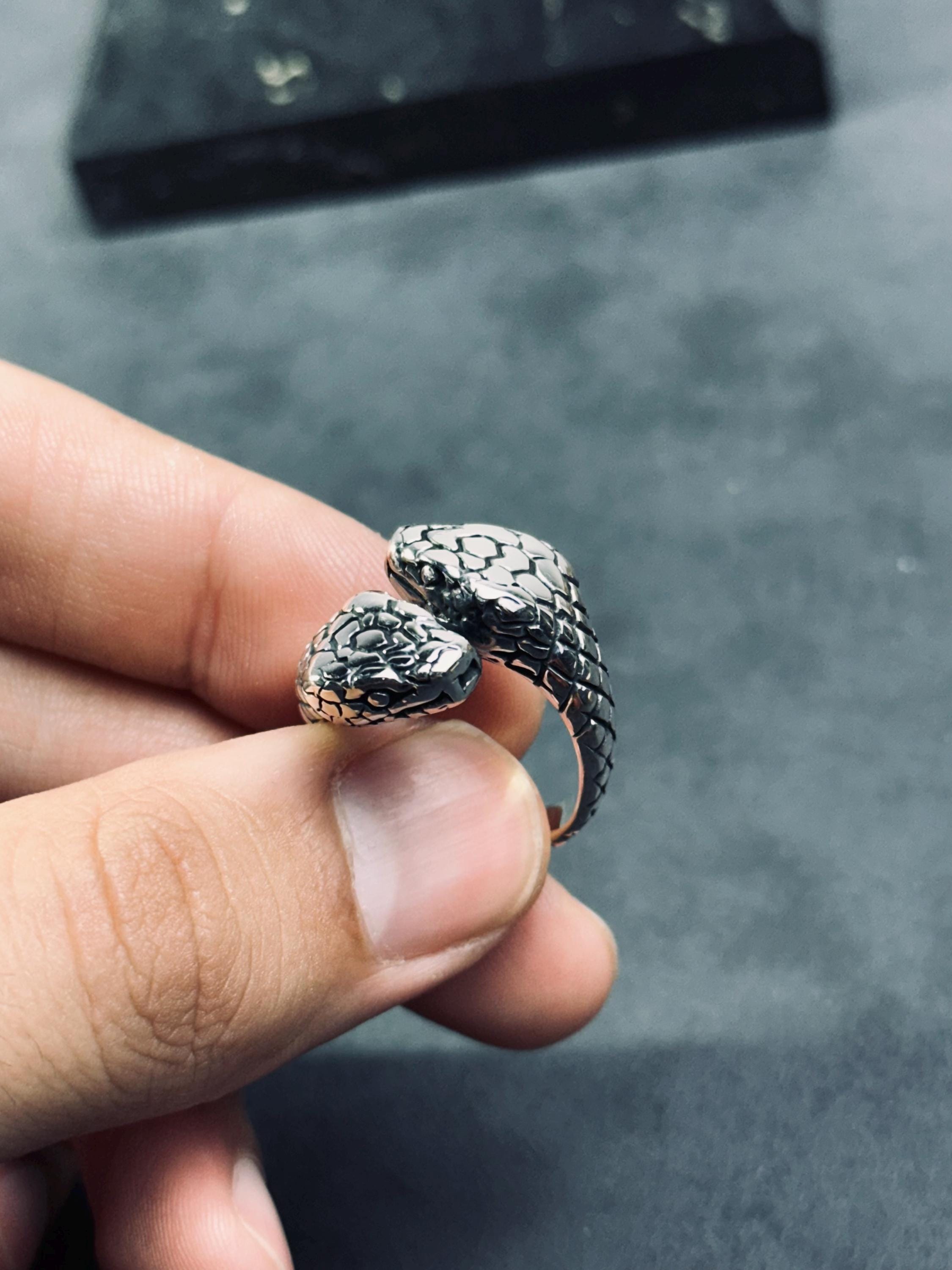 Vintage Sterling Silver Snake Ring, Adjustable Open Band (Unisex)