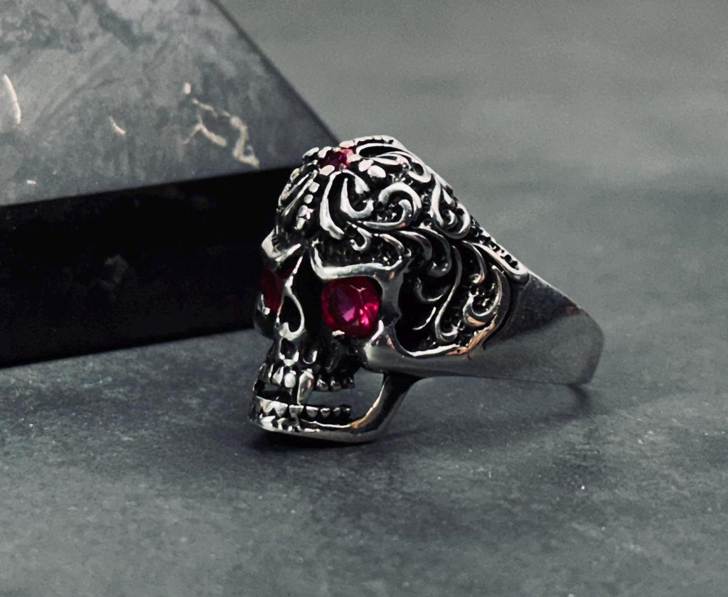 Skull Ring: Sterling Silver Goth Biker Style - Adjustable Fit