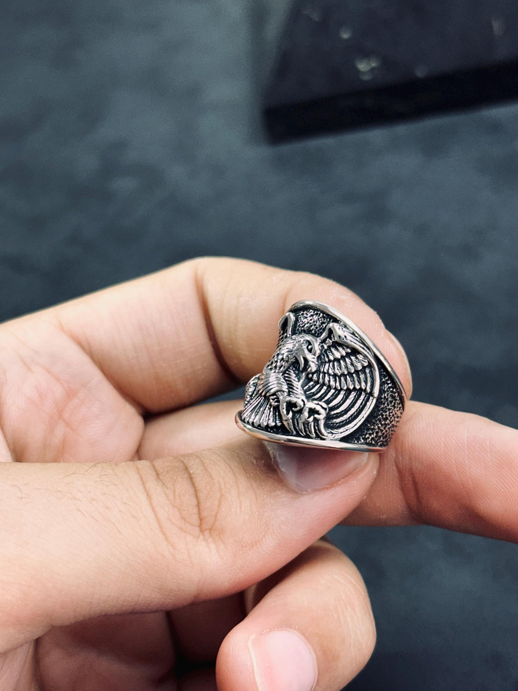 Boho Sterling Silver Eagle Thumb Ring (Adjustable Size)