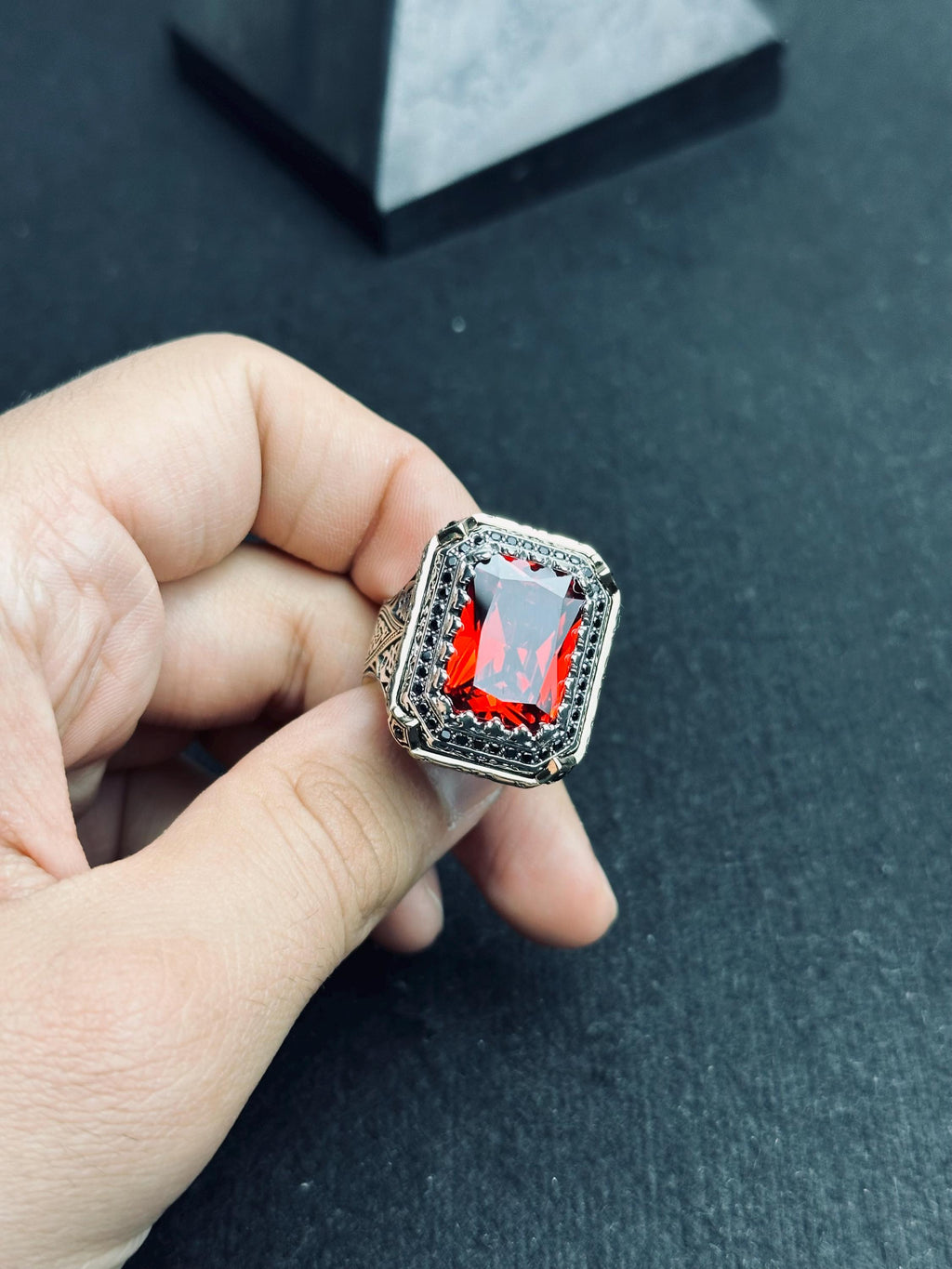 Ruby Statement Ring: Bold Square Red Gemstone (Sterling Silver)
