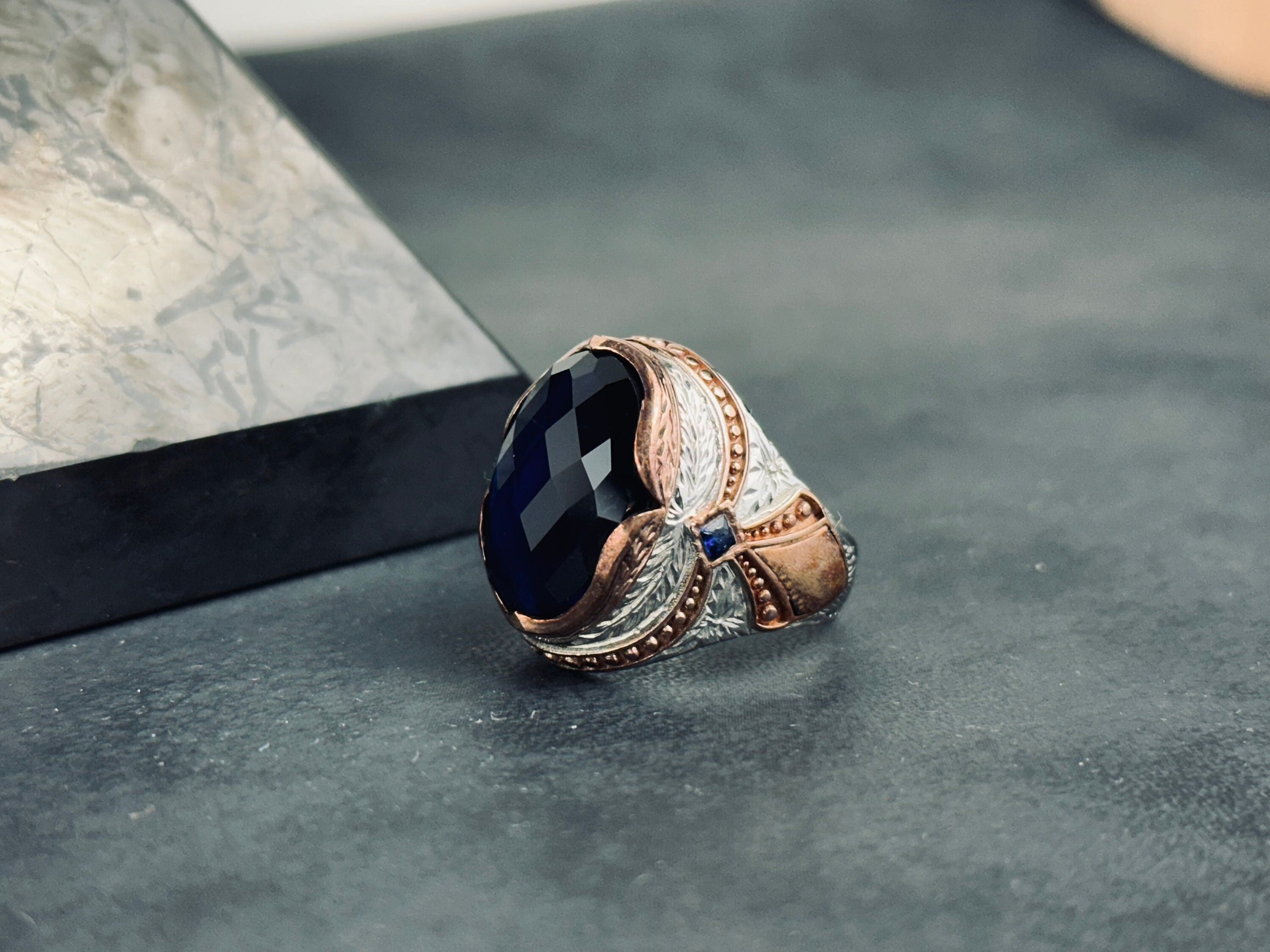 Sterling Silver Ring: Royal Blue Zirconium Stone (Handcrafted)