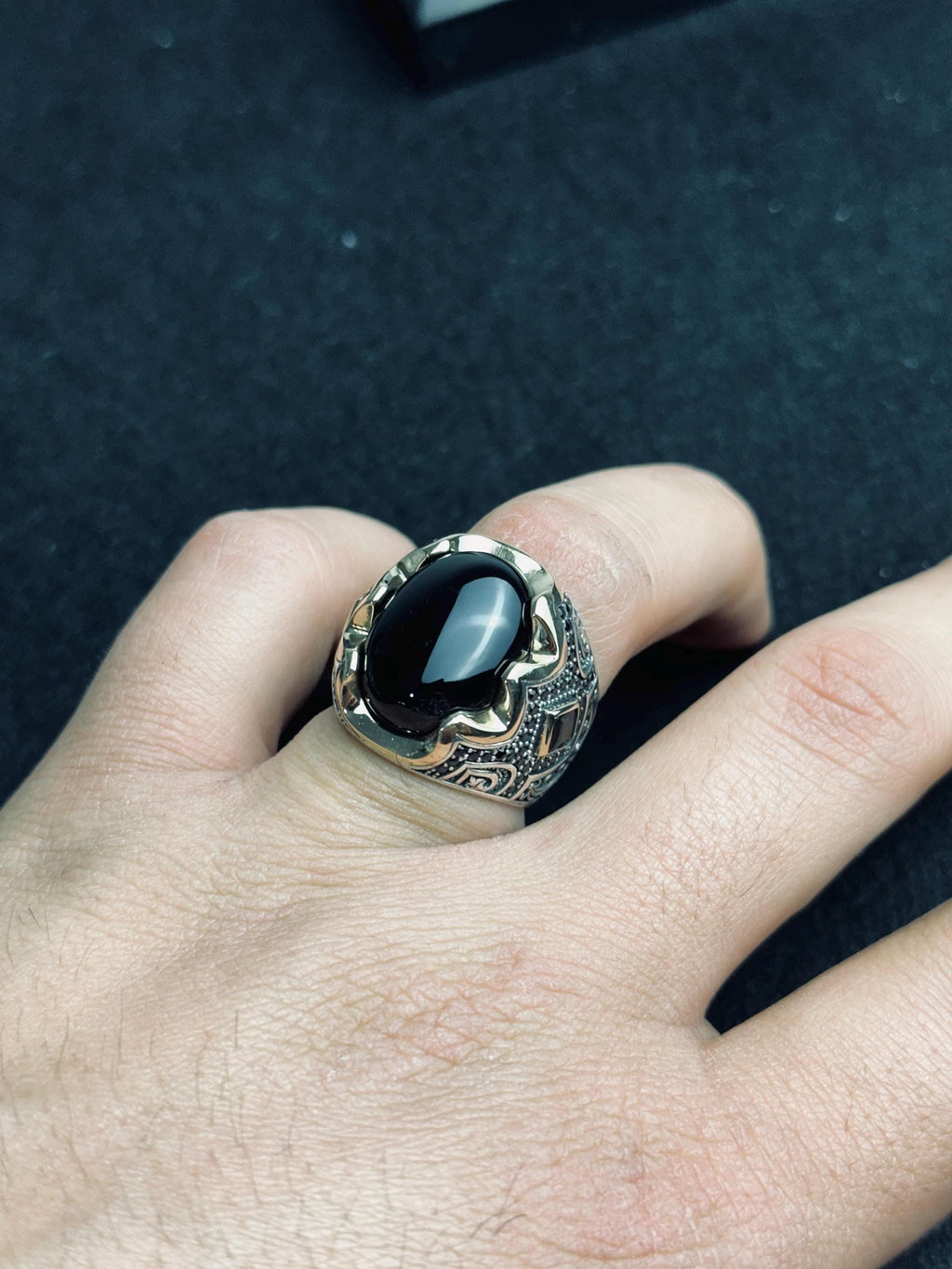 Men's Oxidized Sterling Silver Ring, Black Onyx Gemstone (Handmade)