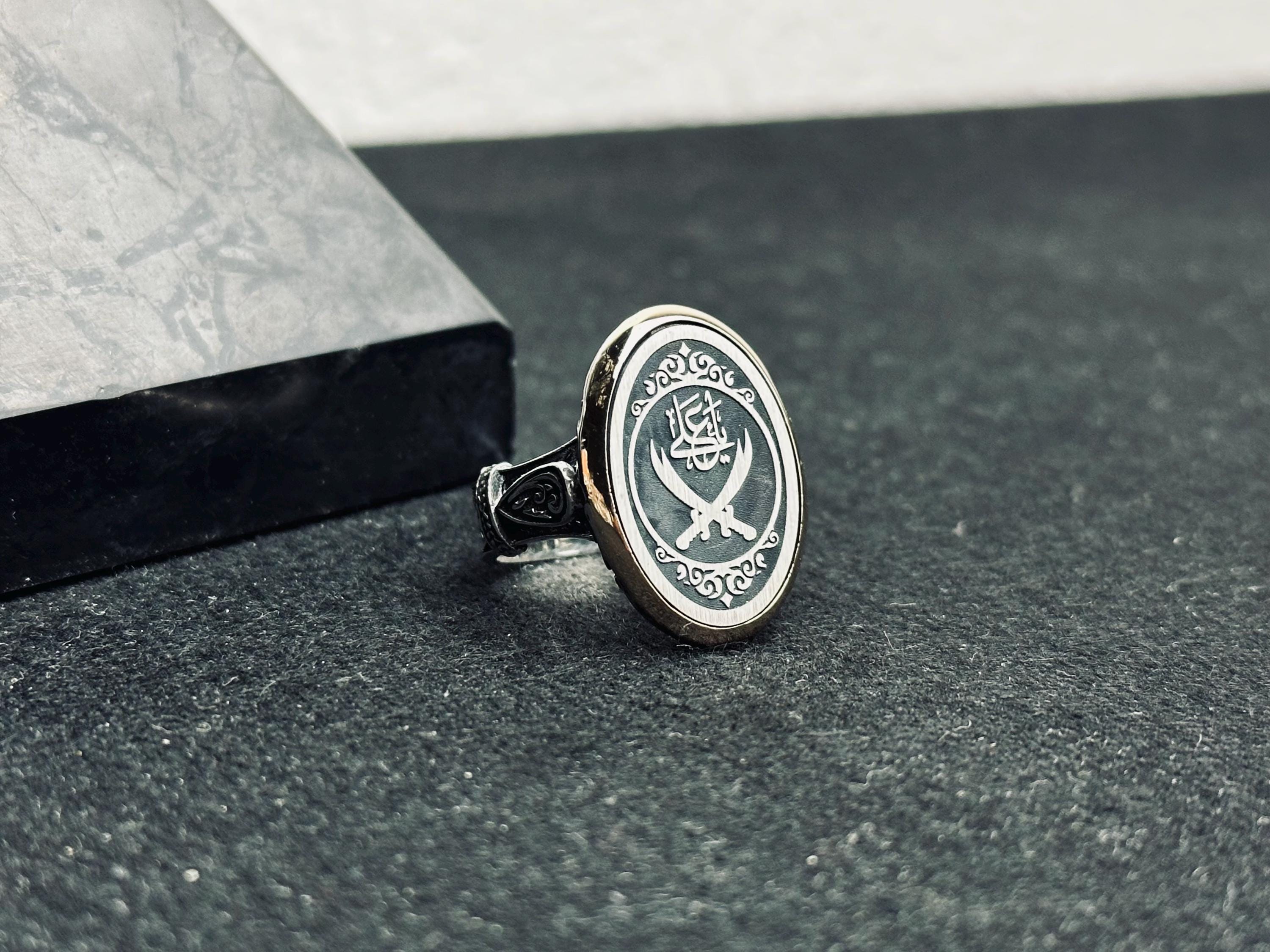 Arabic Calligraphy Sword Ring: Handmade Sterling Silver Men's Jewelry
