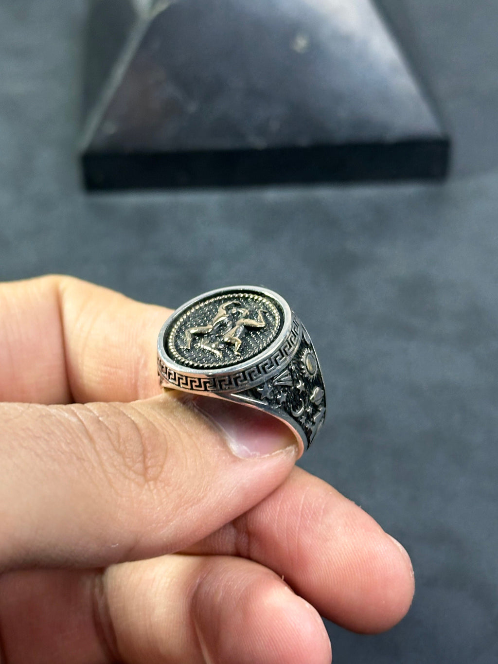 Sterling Silver Gemini Ring - Dainty Astrology Signet Band