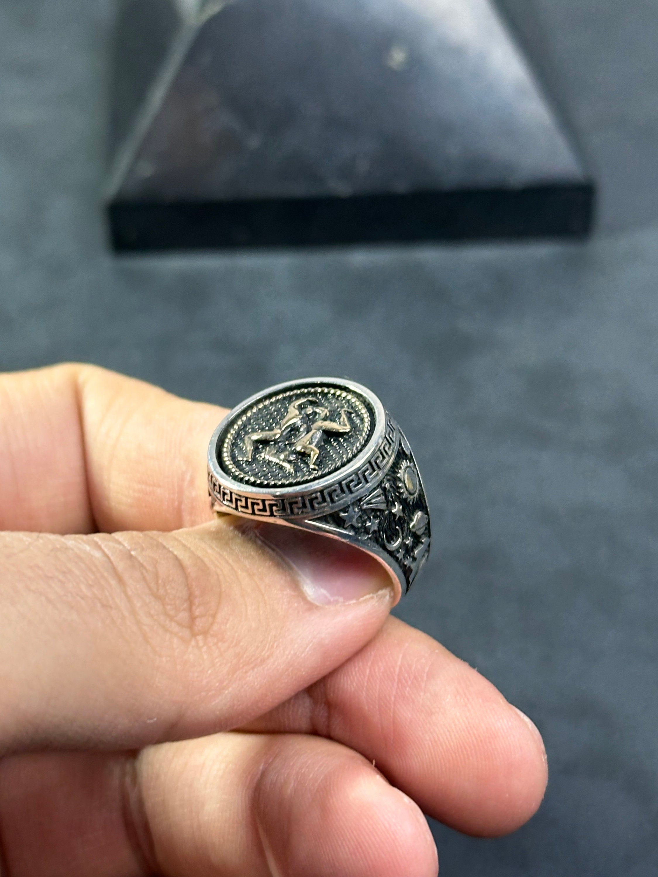Sterling Silver Gemini Ring - Dainty Astrology Signet Band