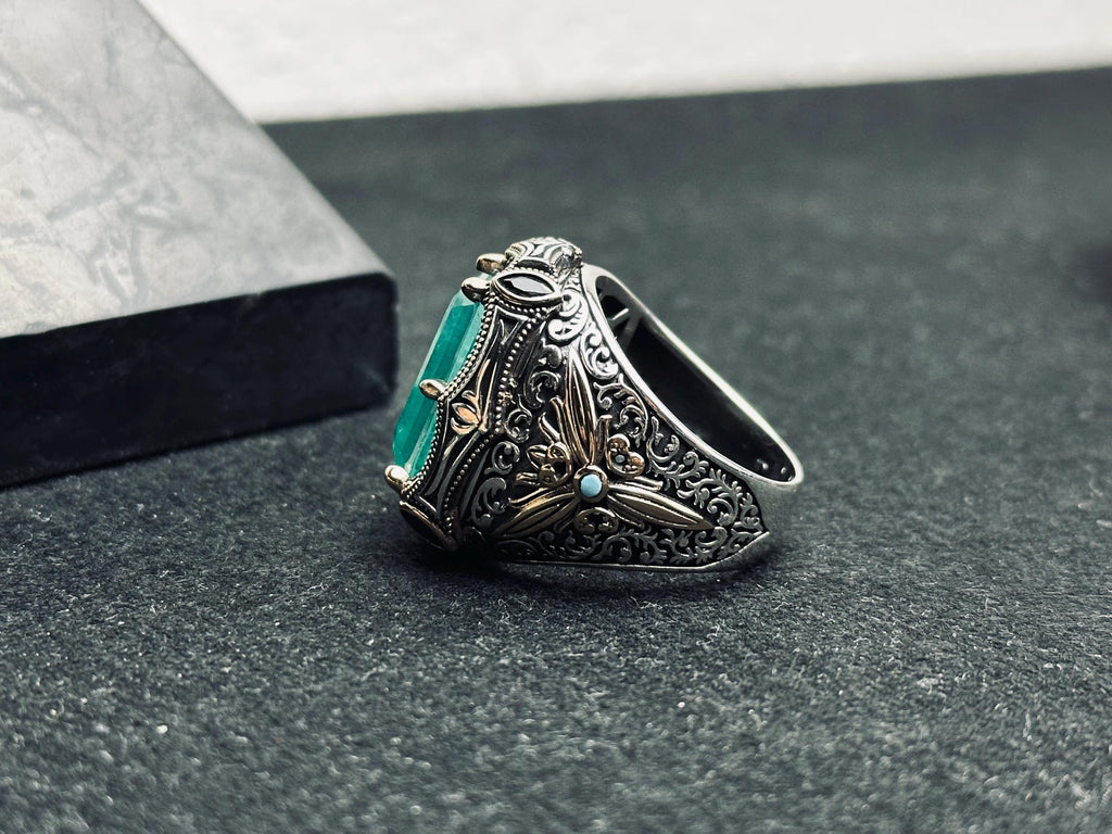 Statement Silver Ring: Turkish Aquamarine Square - Handmade Sterling