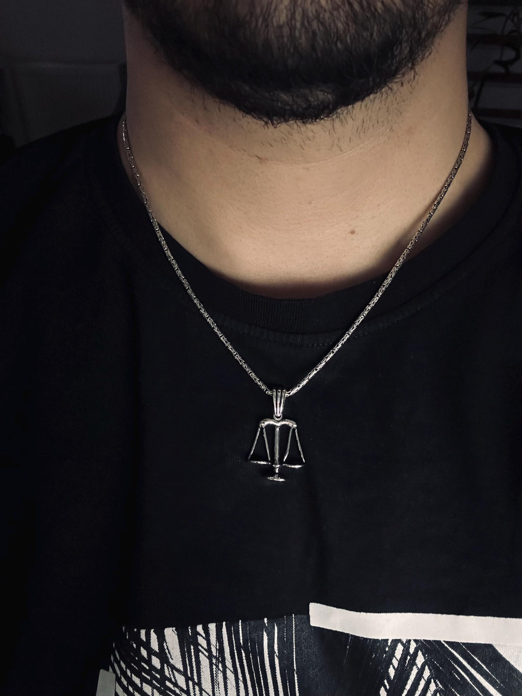 Libra Zodiac Necklace, Sterling Silver Minimalist Pendant (Adjustable Chain)