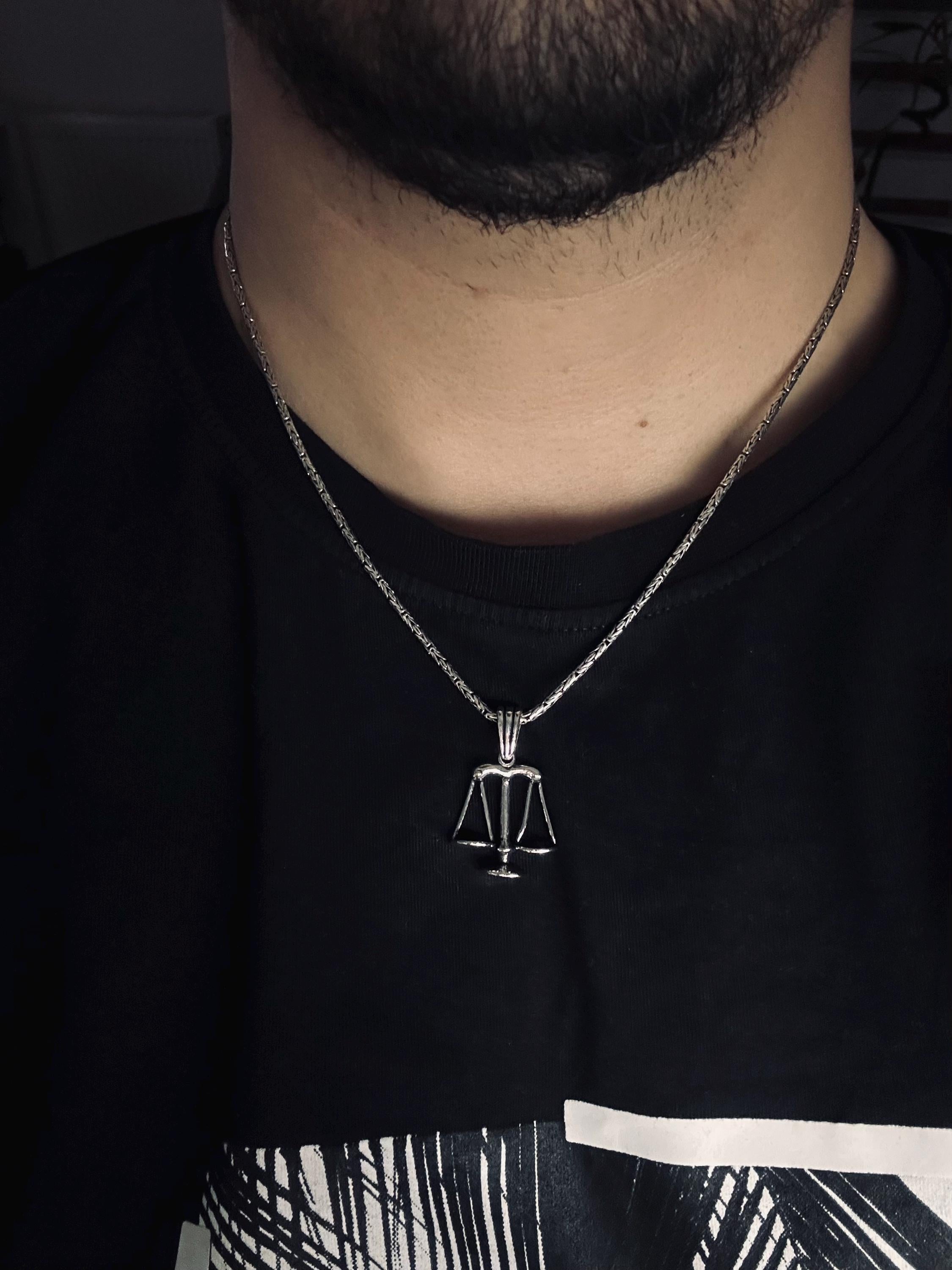 Libra Zodiac Necklace, Sterling Silver Minimalist Pendant (Adjustable Chain)