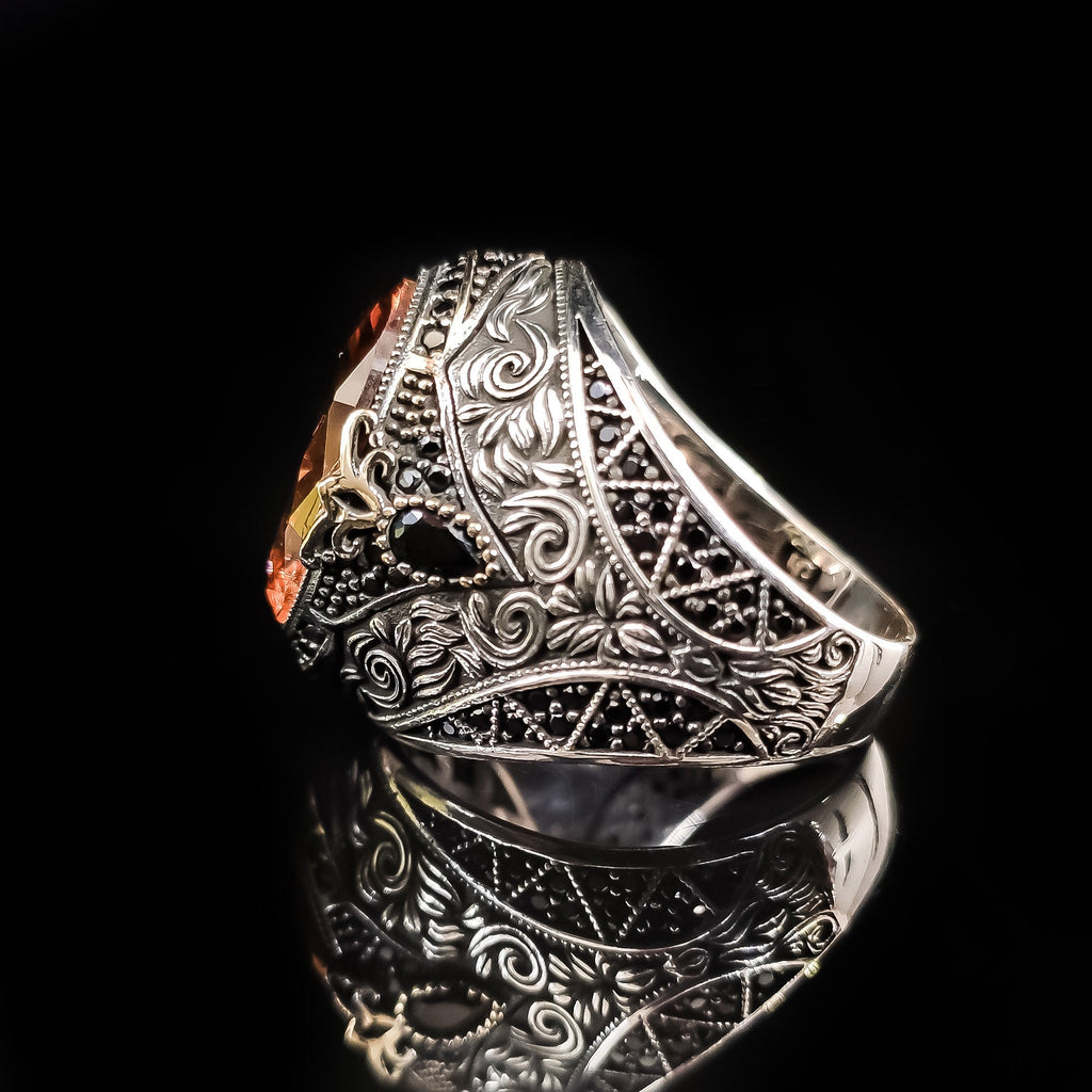 Sterling Silver Ring: Sultanite Gemstone - Handmade Abstract Design