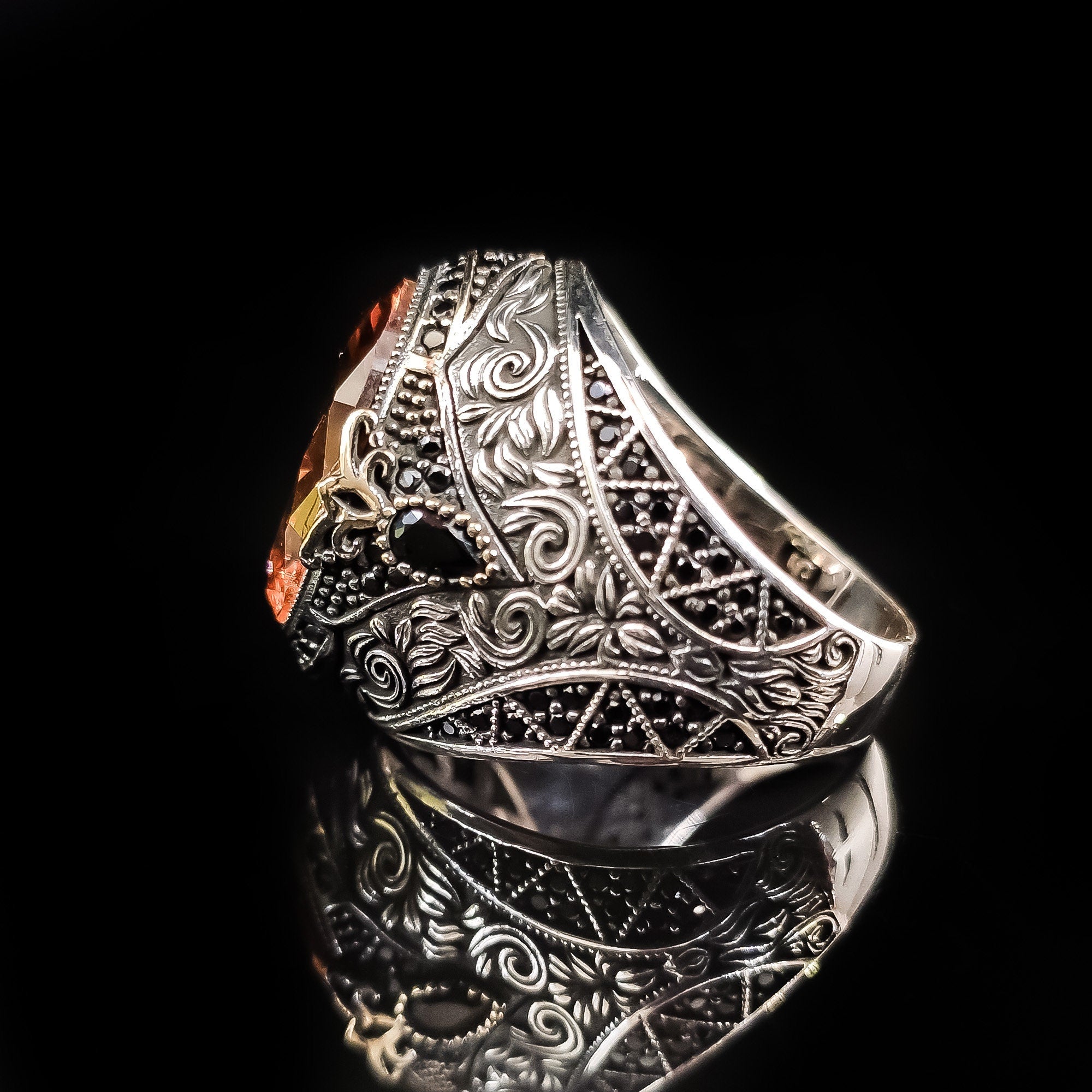 Sterling Silver Ring: Sultanite Gemstone - Handmade Abstract Design