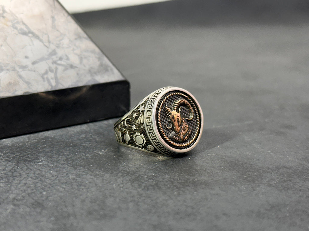Aries Zodiac Signet Ring: Sterling Silver Astrology Jewelry