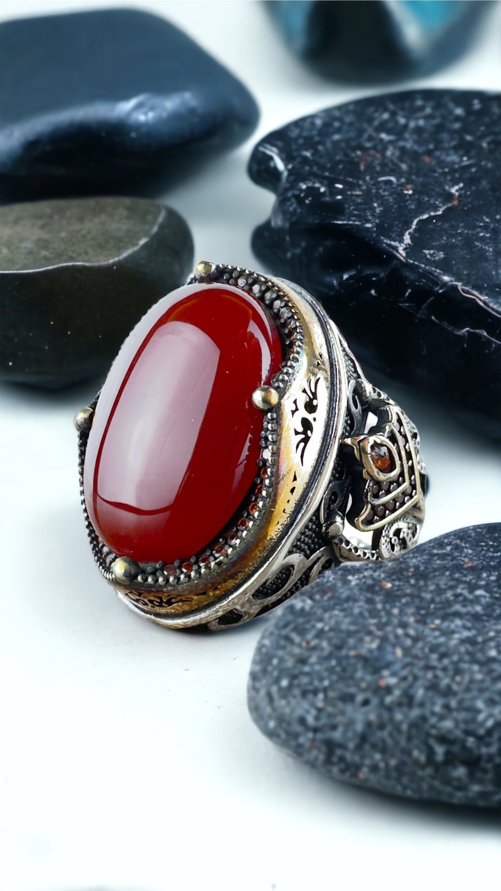 Handmade Aqeeq Silver Ring - Sterling Men's Ottoman Jewelry